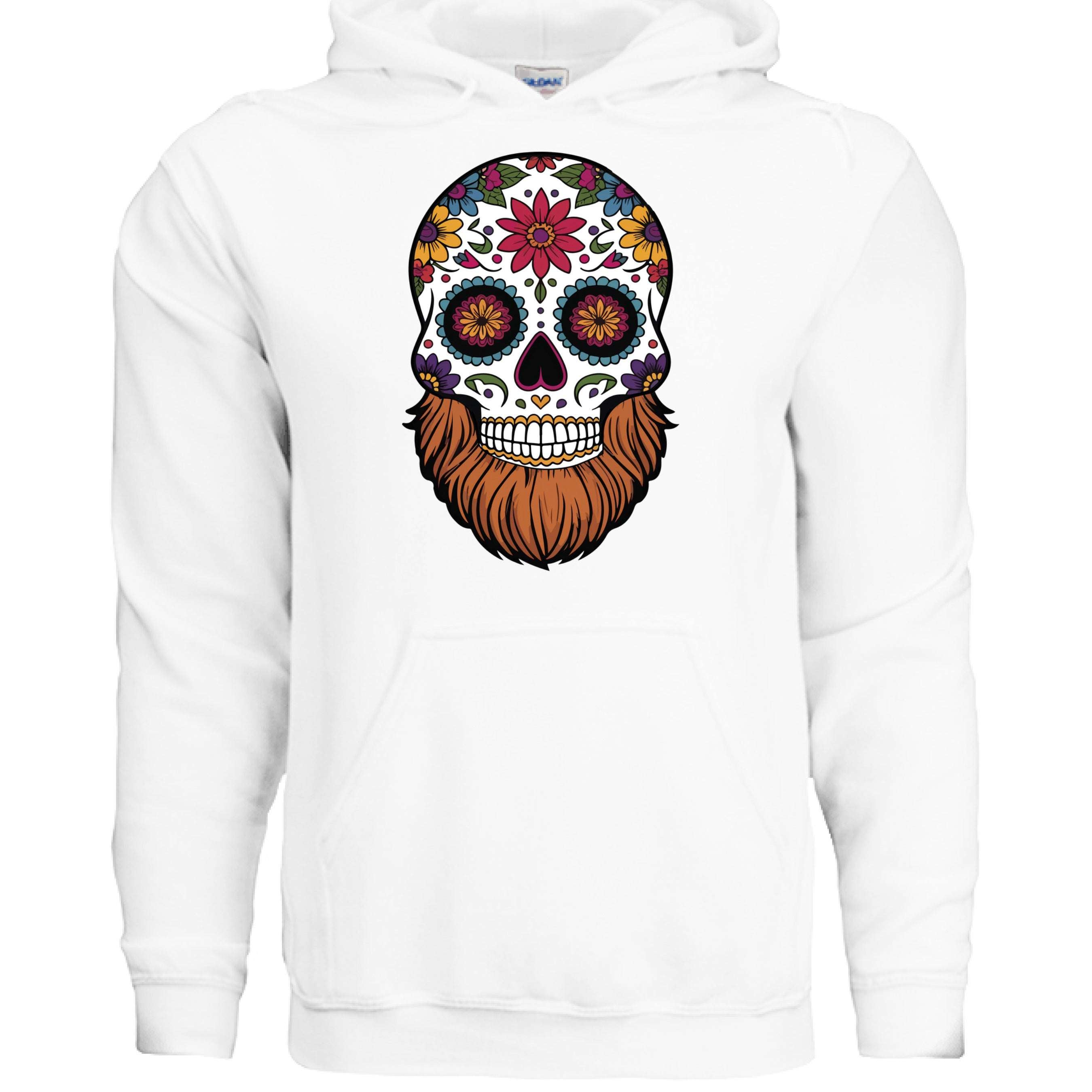Day Of The Dead Bearded Skull Hoodie WHITE - FRONT