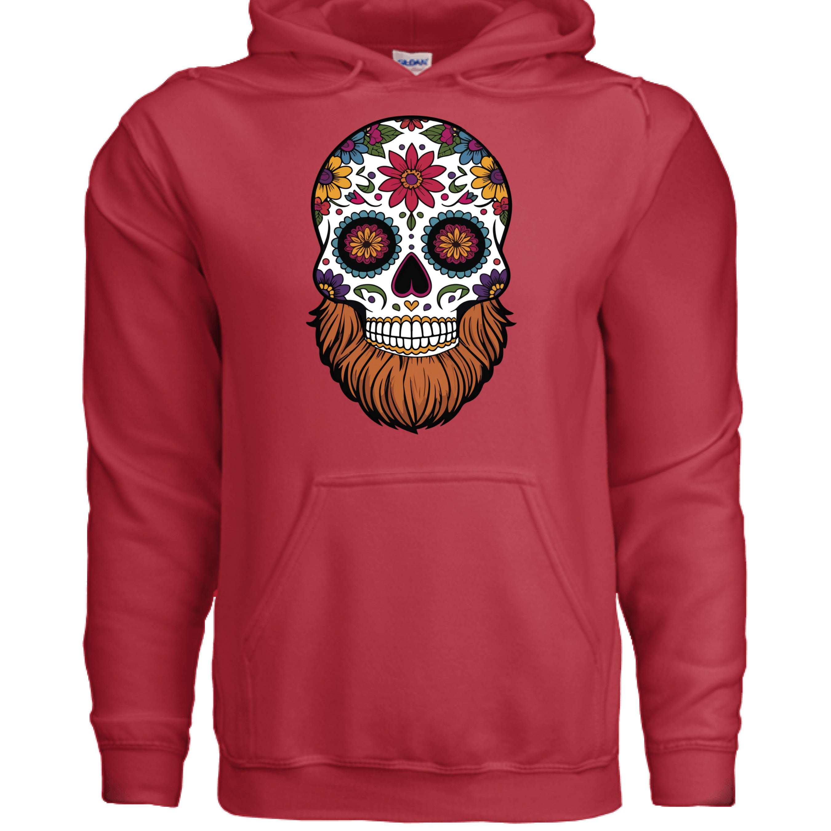 Day Of The Dead Bearded Skull Hoodie RED - FRONT