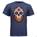 Day Of The Dead Bearded Skull Hanes Tee Shirt Stock Blue