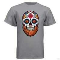 Day Of The Dead Bearded Skull Hanes Tee Shirt Stock Grey 
