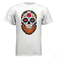 Day Of The Dead Bearded Skull Hanes Tee Shirt Stock white