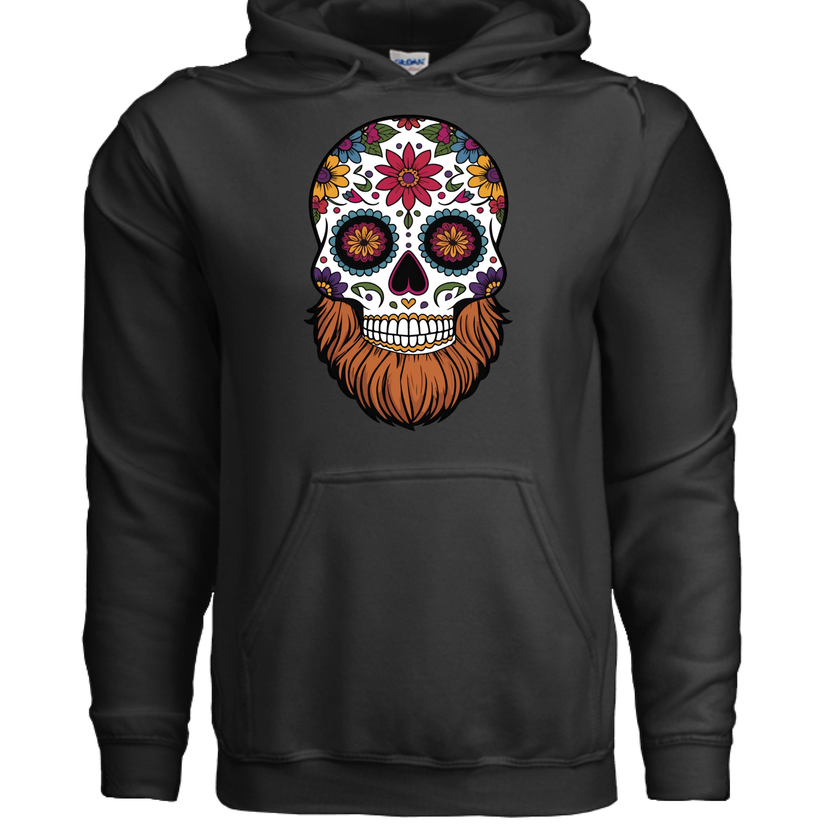 Day Of The Dead Bearded Skull Hoodie BLACK - FRONT