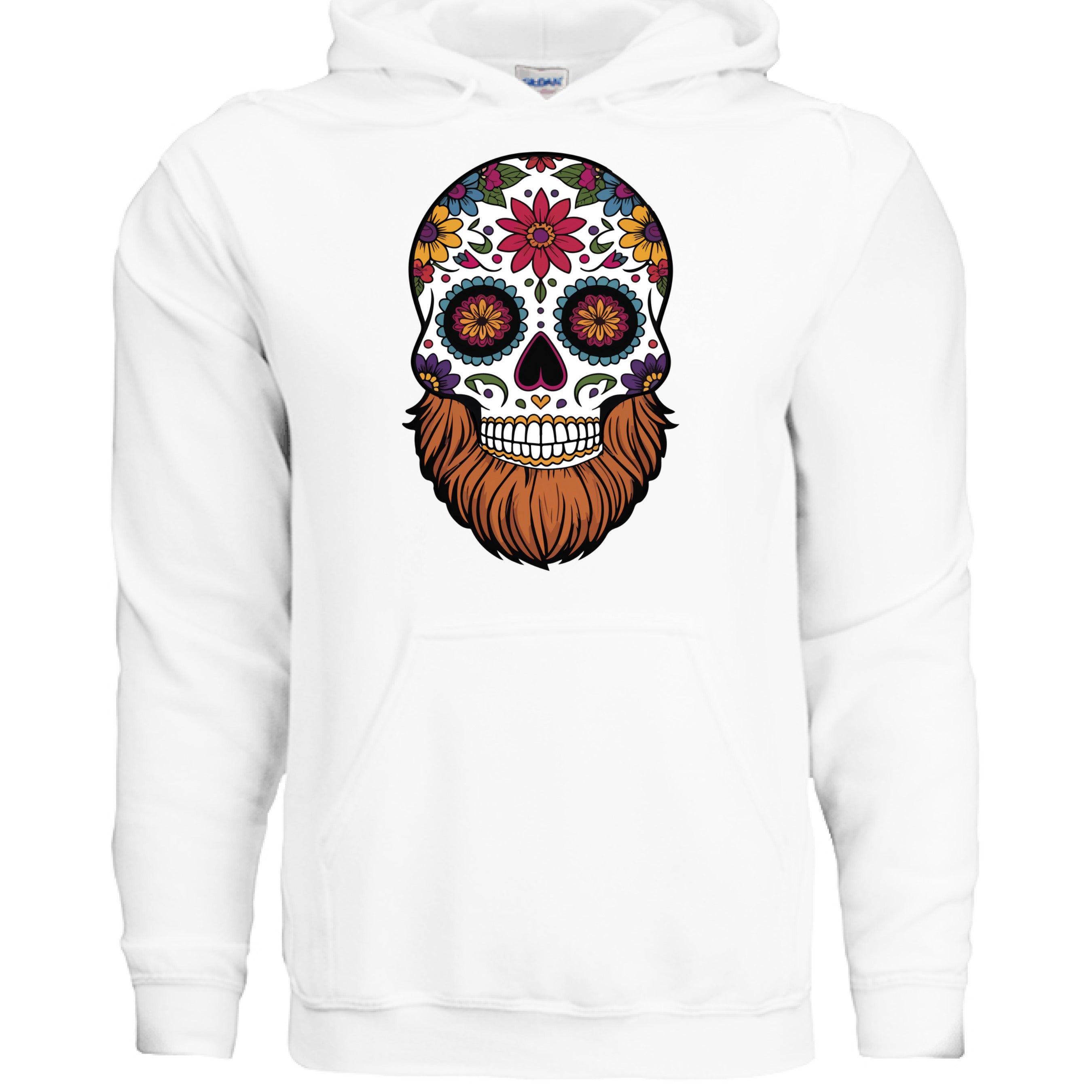 Day Of The Dead Bearded Skull Hoodie WHITE - FRONT