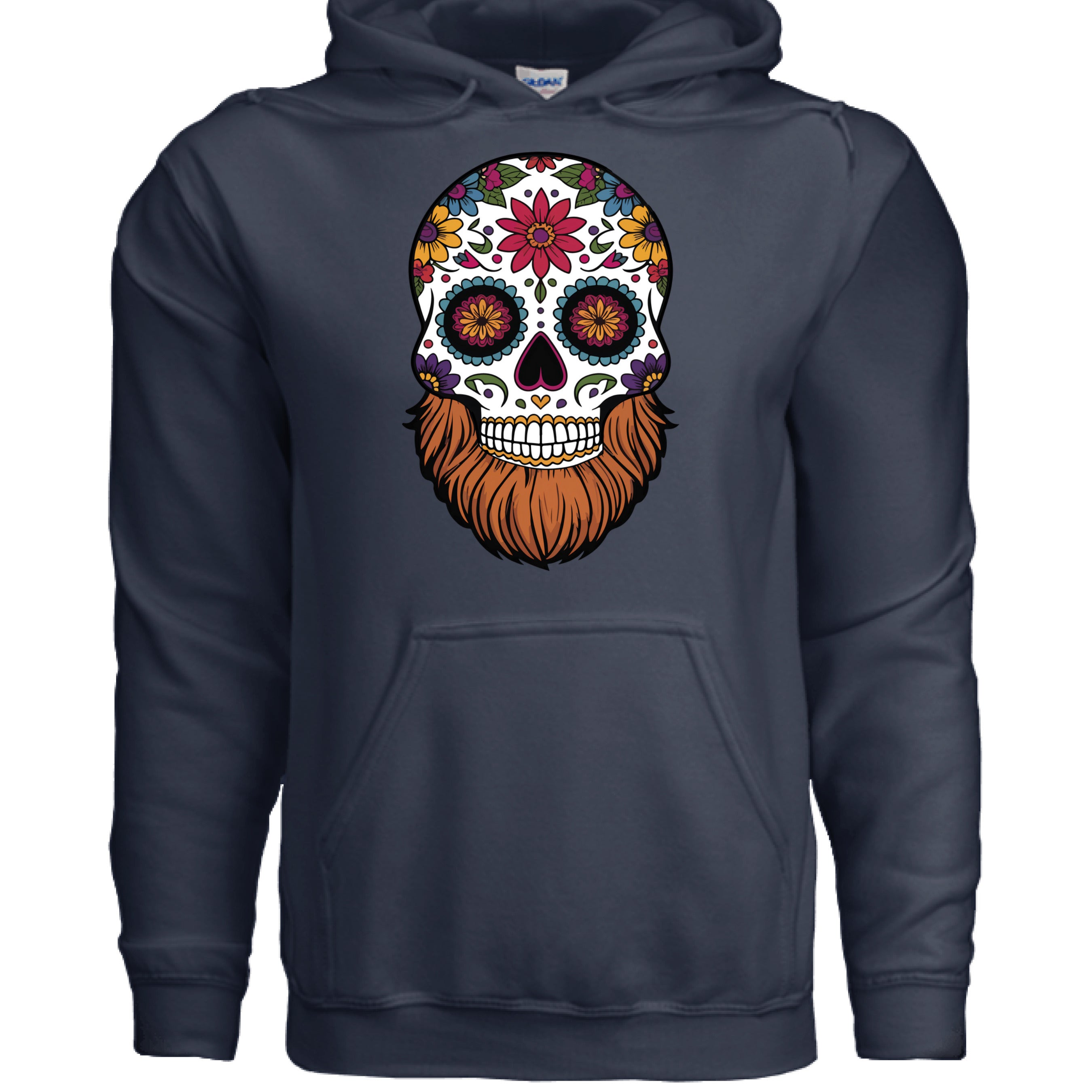Day Of The Dead Bearded Skull Hoodie NAVY - FRONT