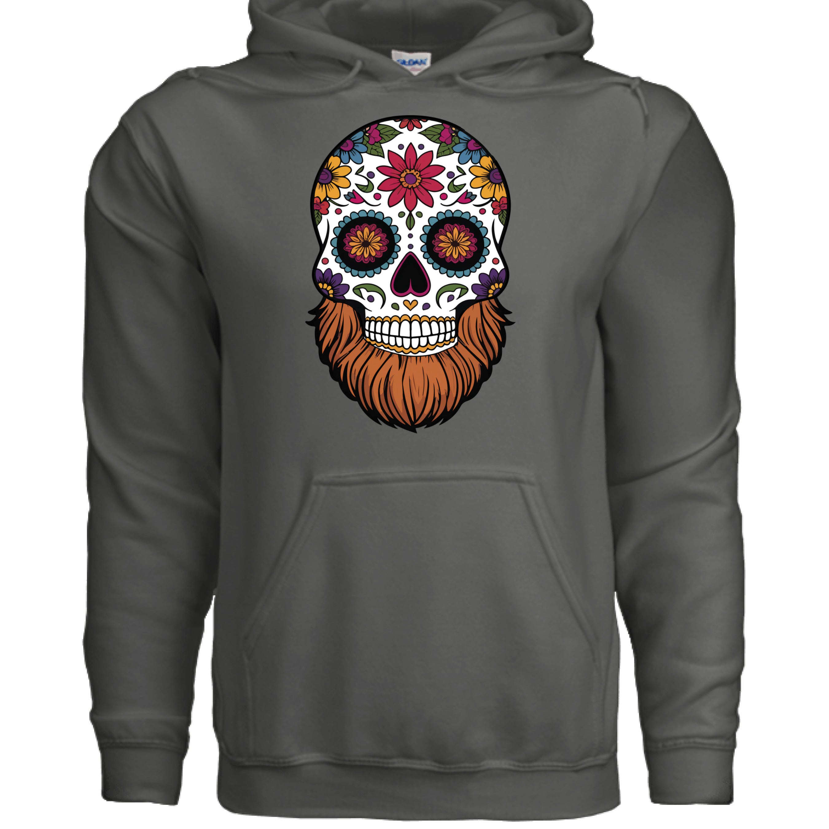 Day Of The Dead Bearded Skull Hoodie CHARCOAL - FRONT
