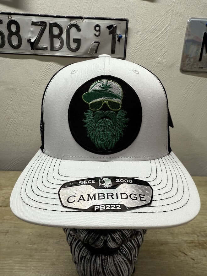 Embroidered Weed Man Beard Baseball Hat Trucker Cap Front 