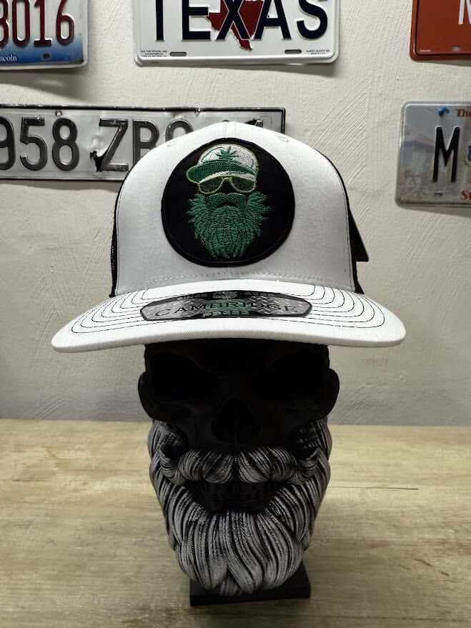 Embroidered Weed Man Beard Baseball Hat Trucker Cap Full Front