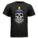 Bearded Cop Skull Police shirt featuring a skull with a beard and police hat, perfect for edgy fans.