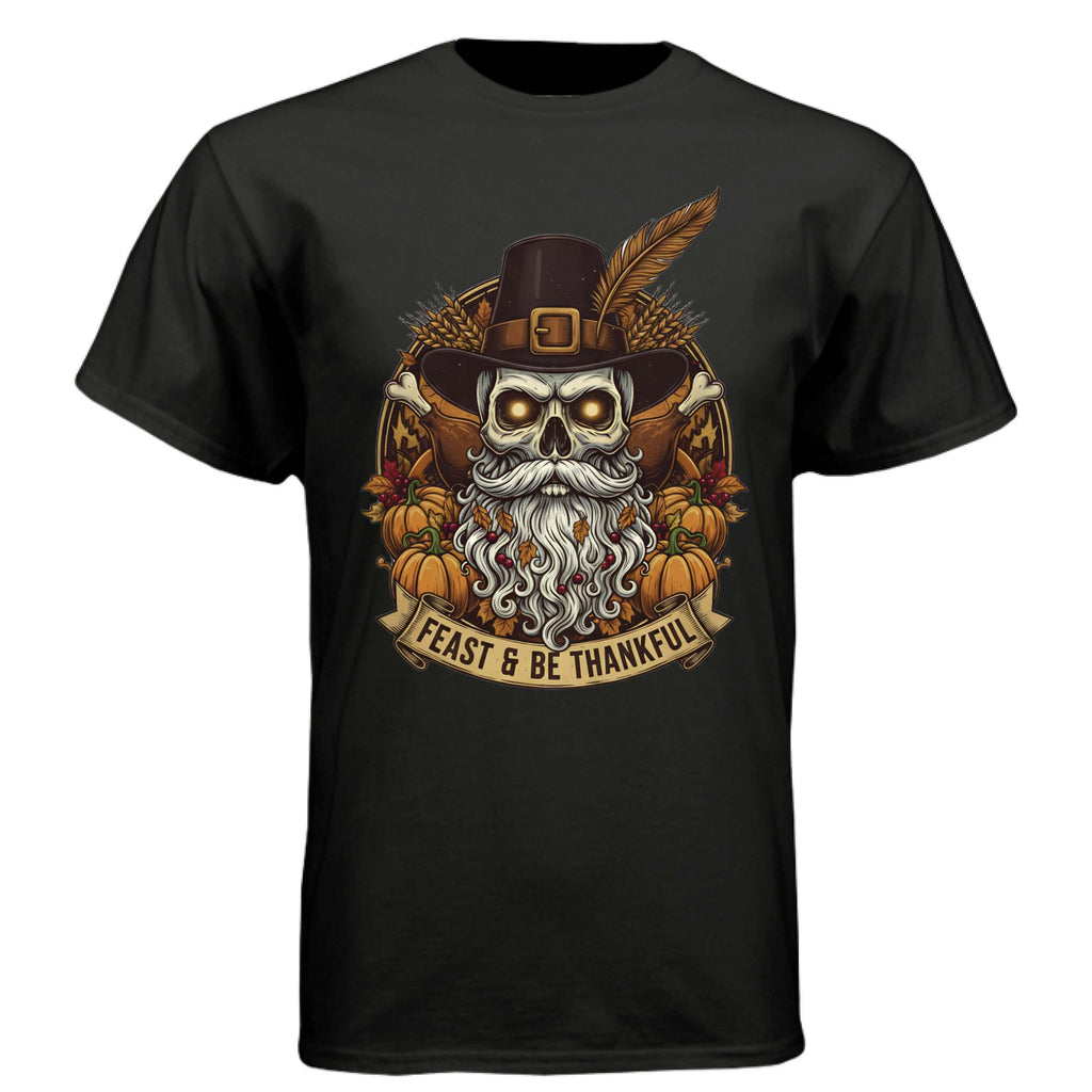 Feast & Be Thankful Bearded Skull Tee – Thanksgiving Beard Style pop