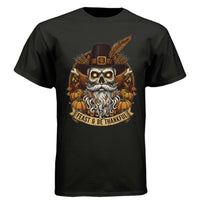 Feast & Be Thankful Bearded Skull Tee – Thanksgiving Beard Style BLACK - FRONT