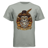 Feast & Be Thankful Bearded Skull Tee – Thanksgiving Beard Style Stonewashed Green - FRONT