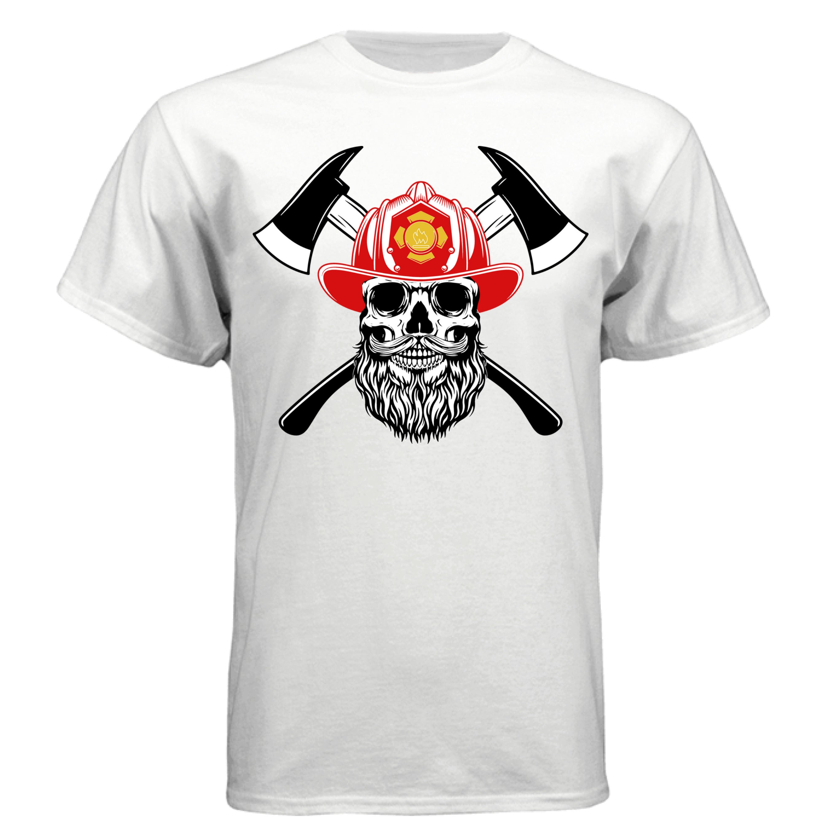 Bearded Fireman Skull T-Shirt  Firefighter Beard Skull Graphic Tee  Firefighter Pride Skull Beard Shirt  Bearded Fireman Graphic T-Shirt