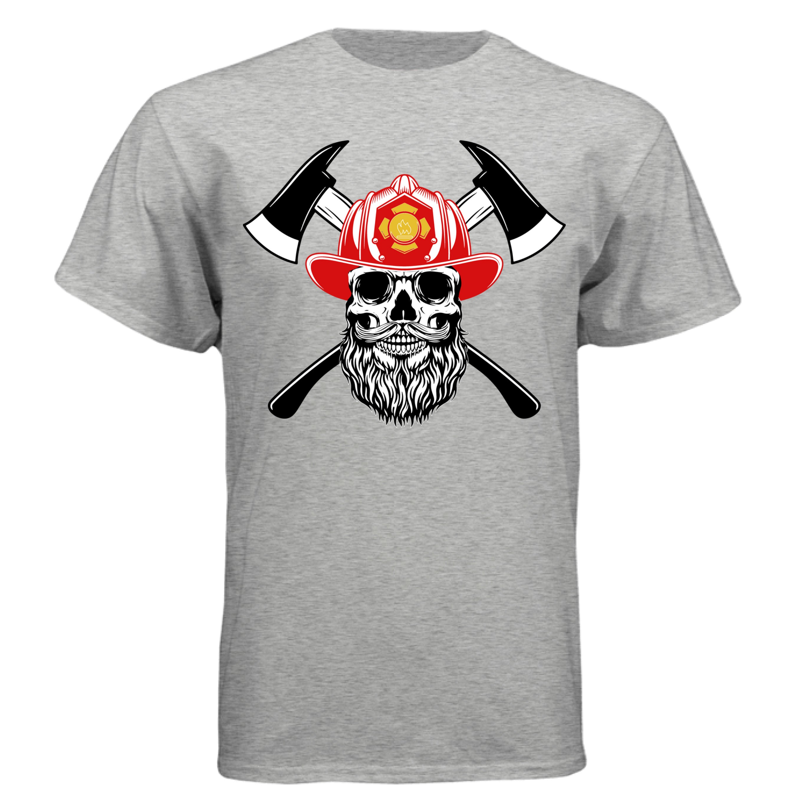 Bearded Fireman Skull T-Shirt  Firefighter Beard Skull Graphic Tee  Firefighter Pride Skull Beard Shirt  Bearded Fireman Graphic T-Shirt