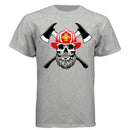 Firefighter Skull with Bearded Helmet Axes Art Tee Shirt Design LIGHT STEEL - FRONT