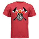 Firefighter Skull with Bearded Helmet Axes Art Tee Shirt Design DEEP RED - FRONT