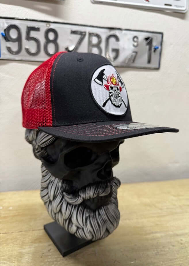 Fireman Cap for Bearded Men Beard Skull Fireman Trucker Hat Side
