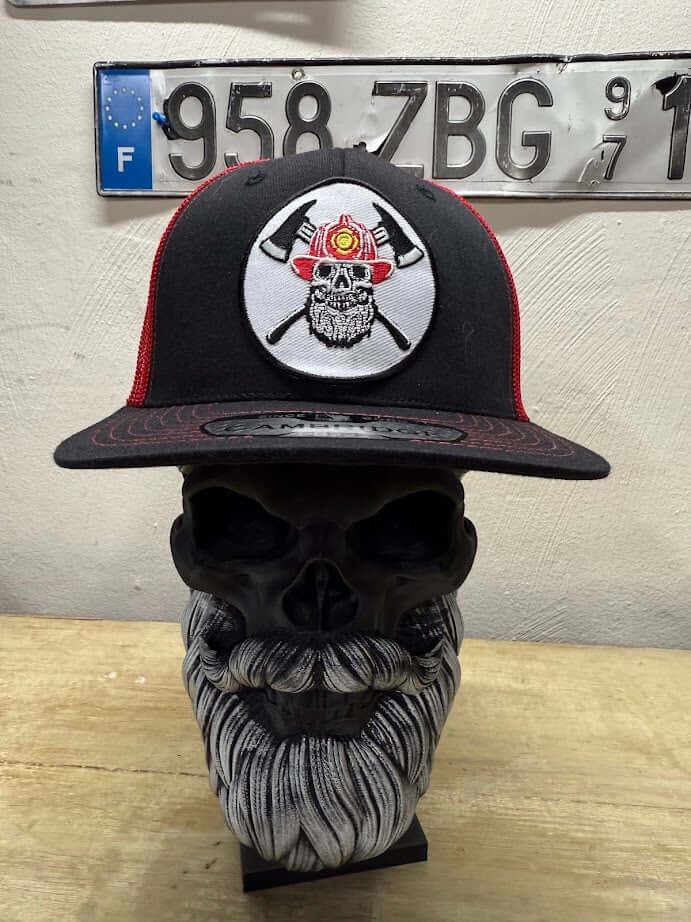 Fireman Cap for Bearded Men Beard Skull Fireman Trucker Hat Front