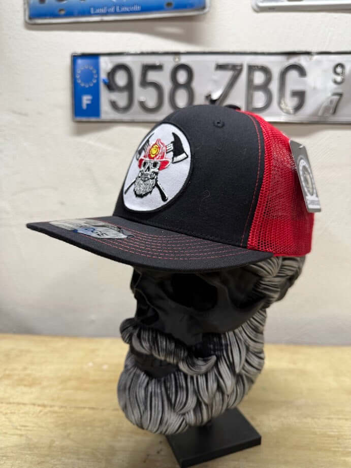 Fireman Cap for Bearded Men Beard Skull Fireman Trucker Hat Side