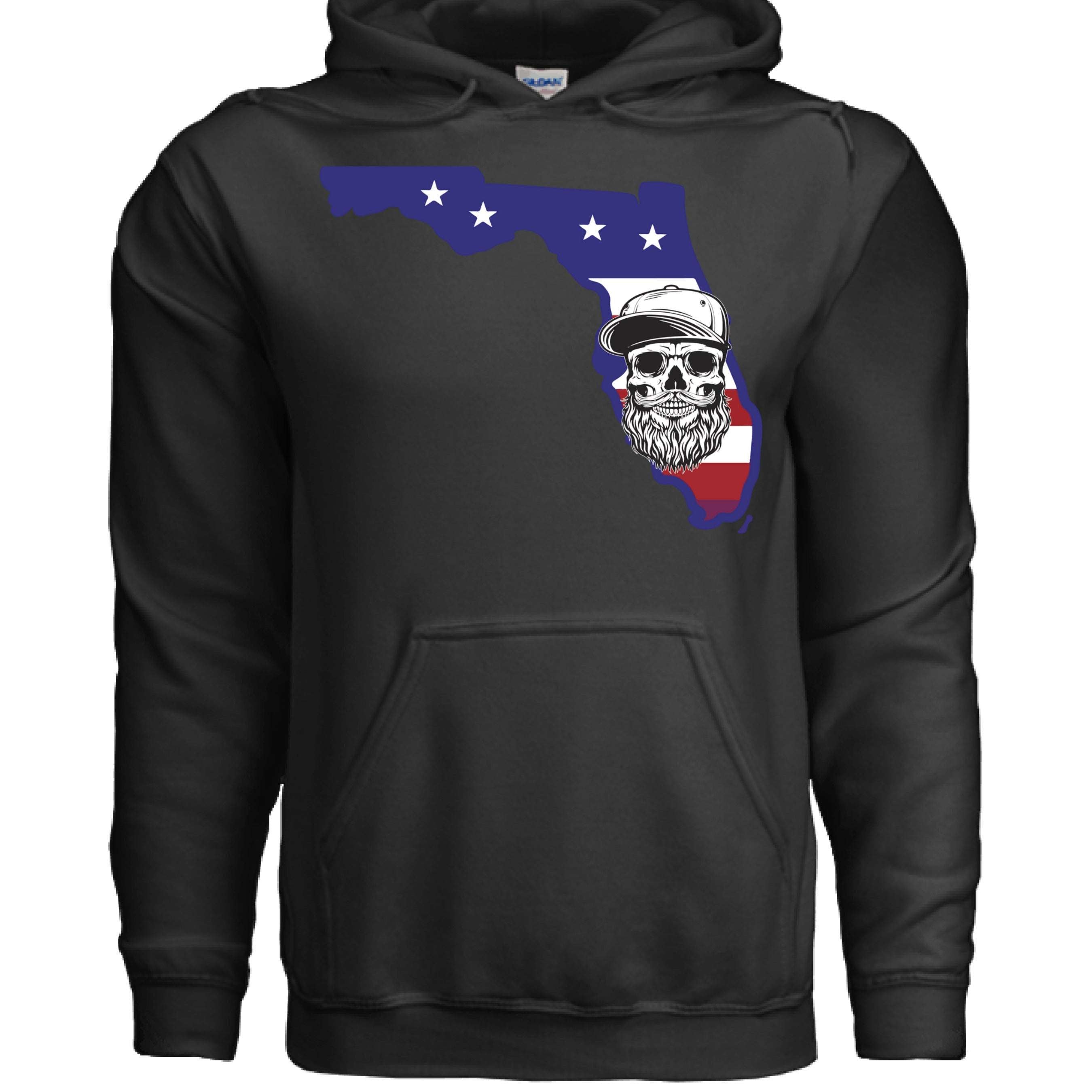 Florida Bearded Skull Hoodie Sunshine State Beard Vibes BLACK - FRONT
