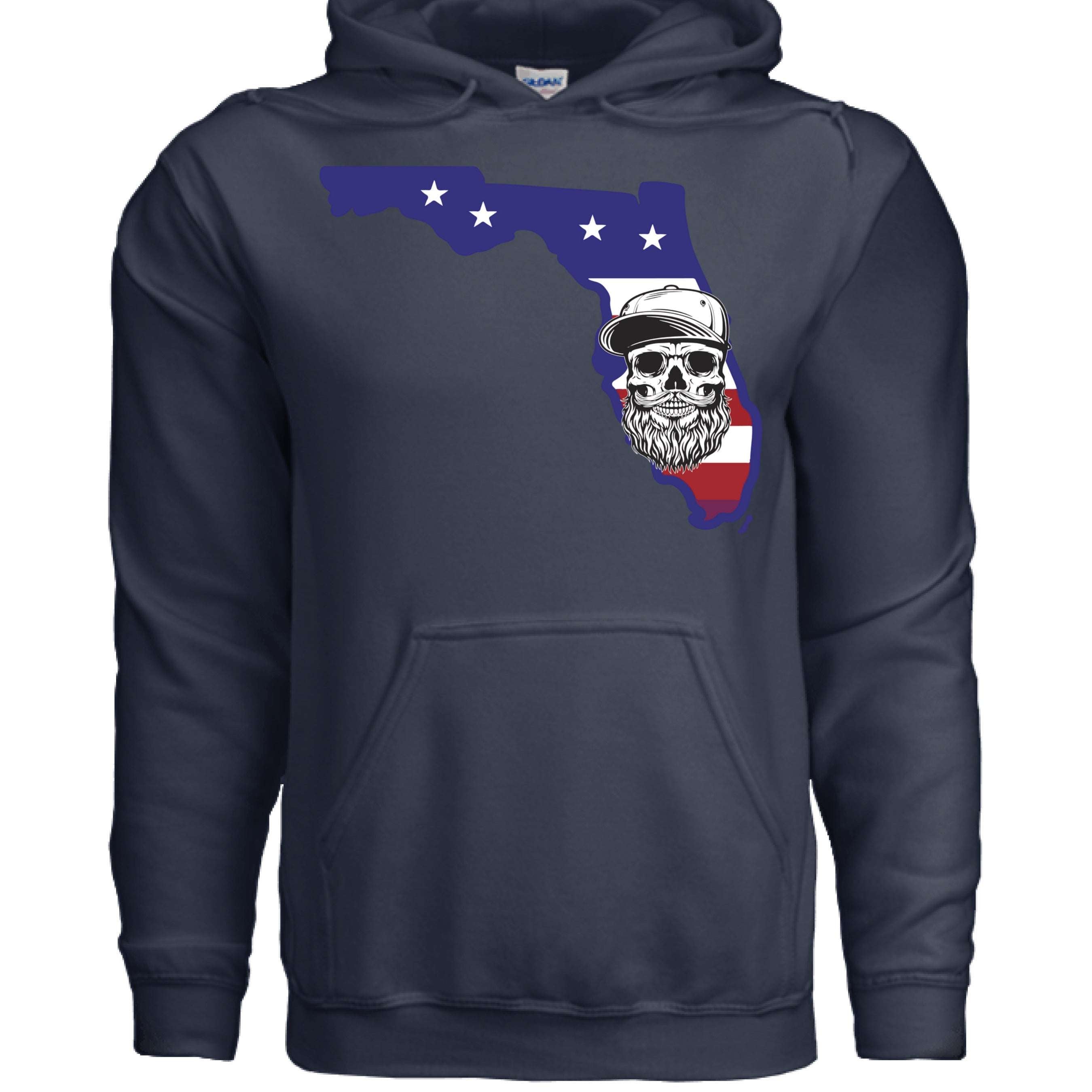 Florida Bearded Skull Hoodie Sunshine State Beard Vibes NAVY - FRONT