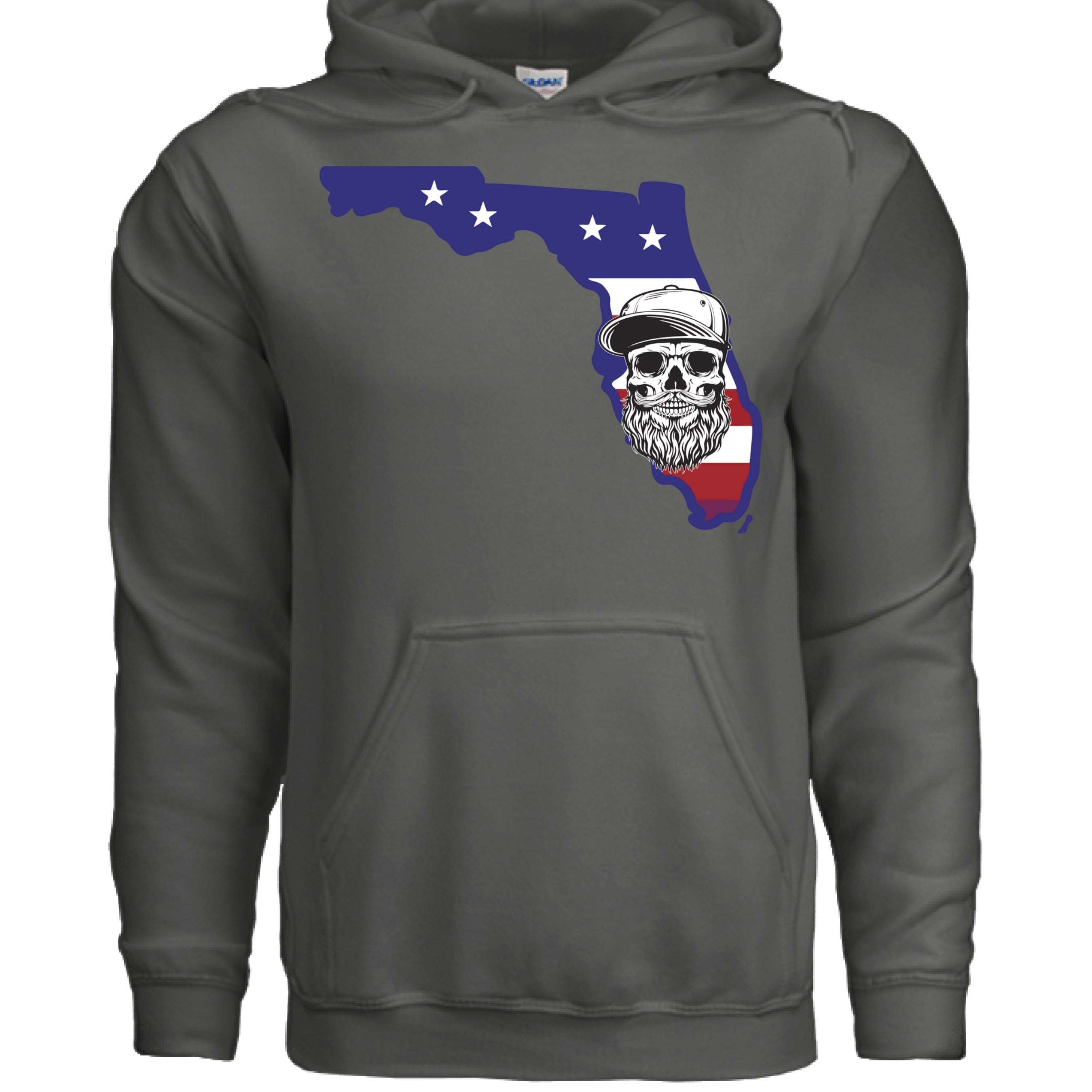 Florida Bearded Skull Hoodie Sunshine State Beard Vibes CHARCOAL - FRONT