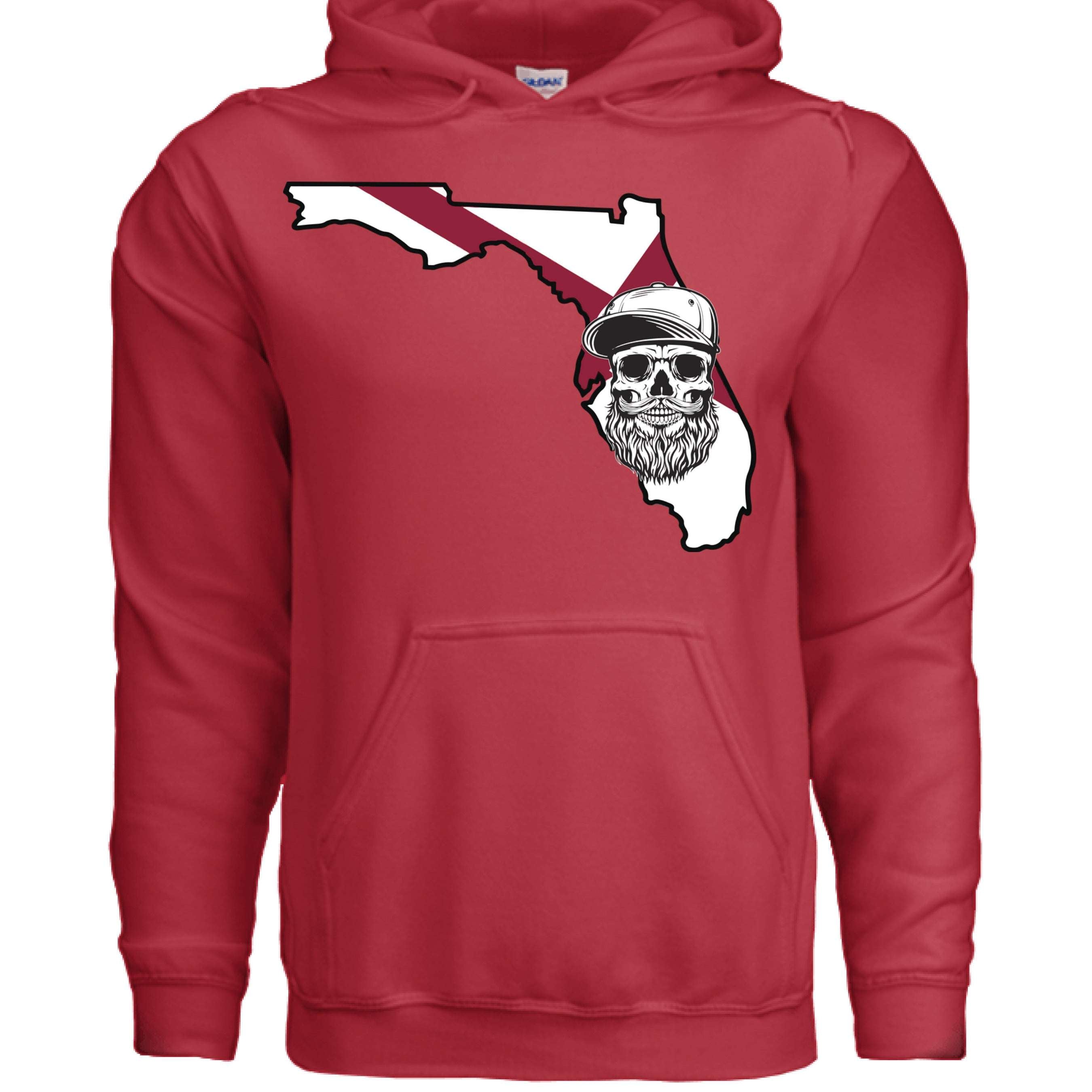 Florida Bearded Skull Hoodies Sunshine State Beard Vibes  RED - FRONT