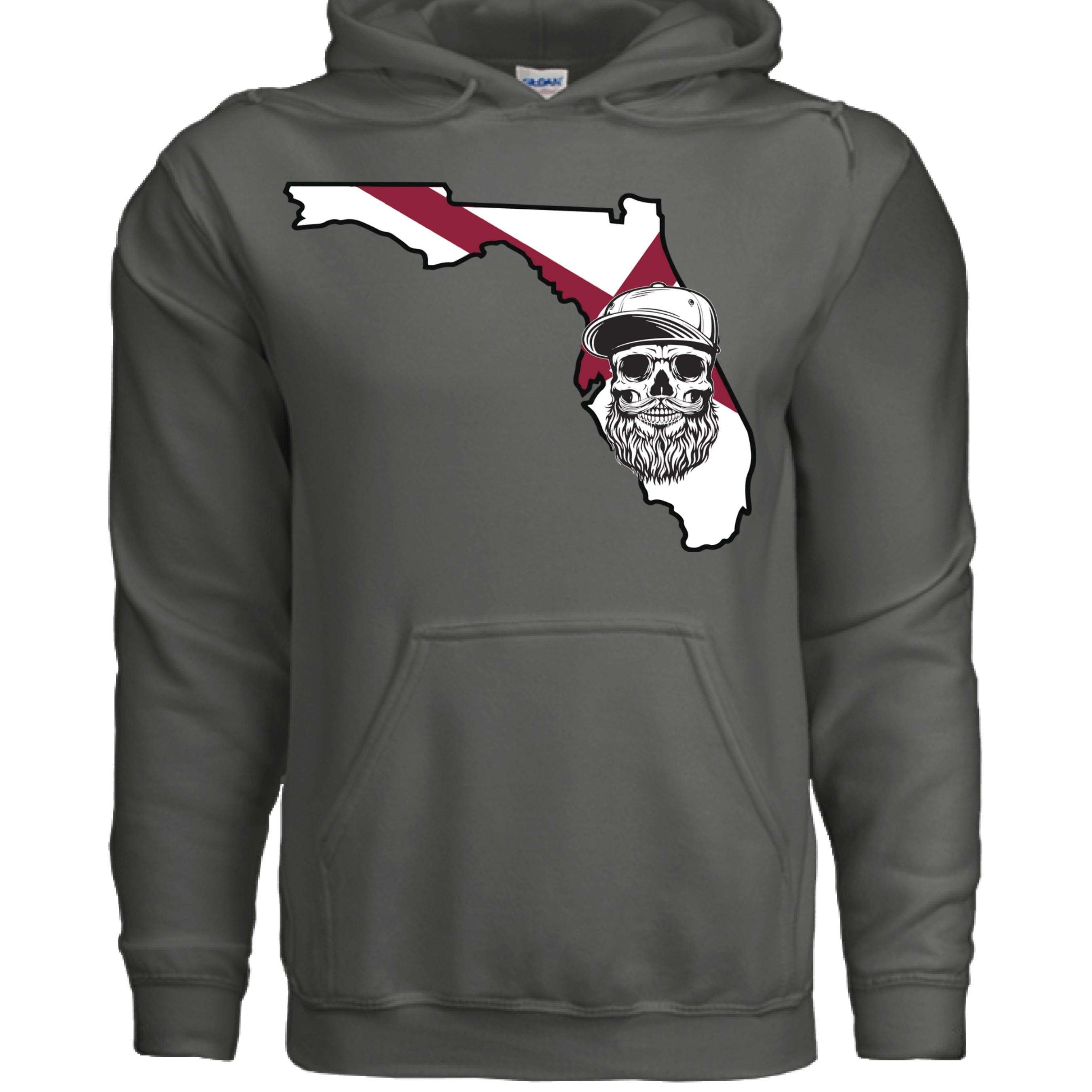 Florida Bearded Skull Hoodies Sunshine State Beard Vibes  CHARCOAL - FRONT