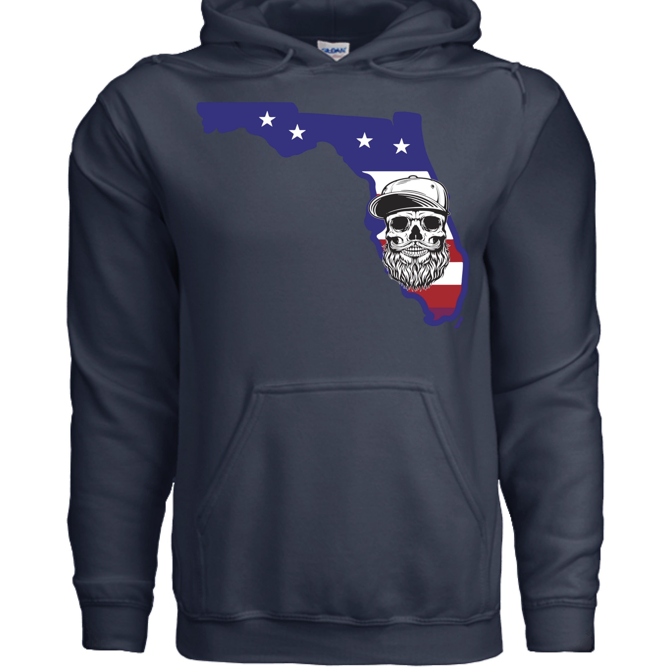 Florida Bearded Skull Hoodie Sunshine State Beard Vibes NAVY - FRONT
