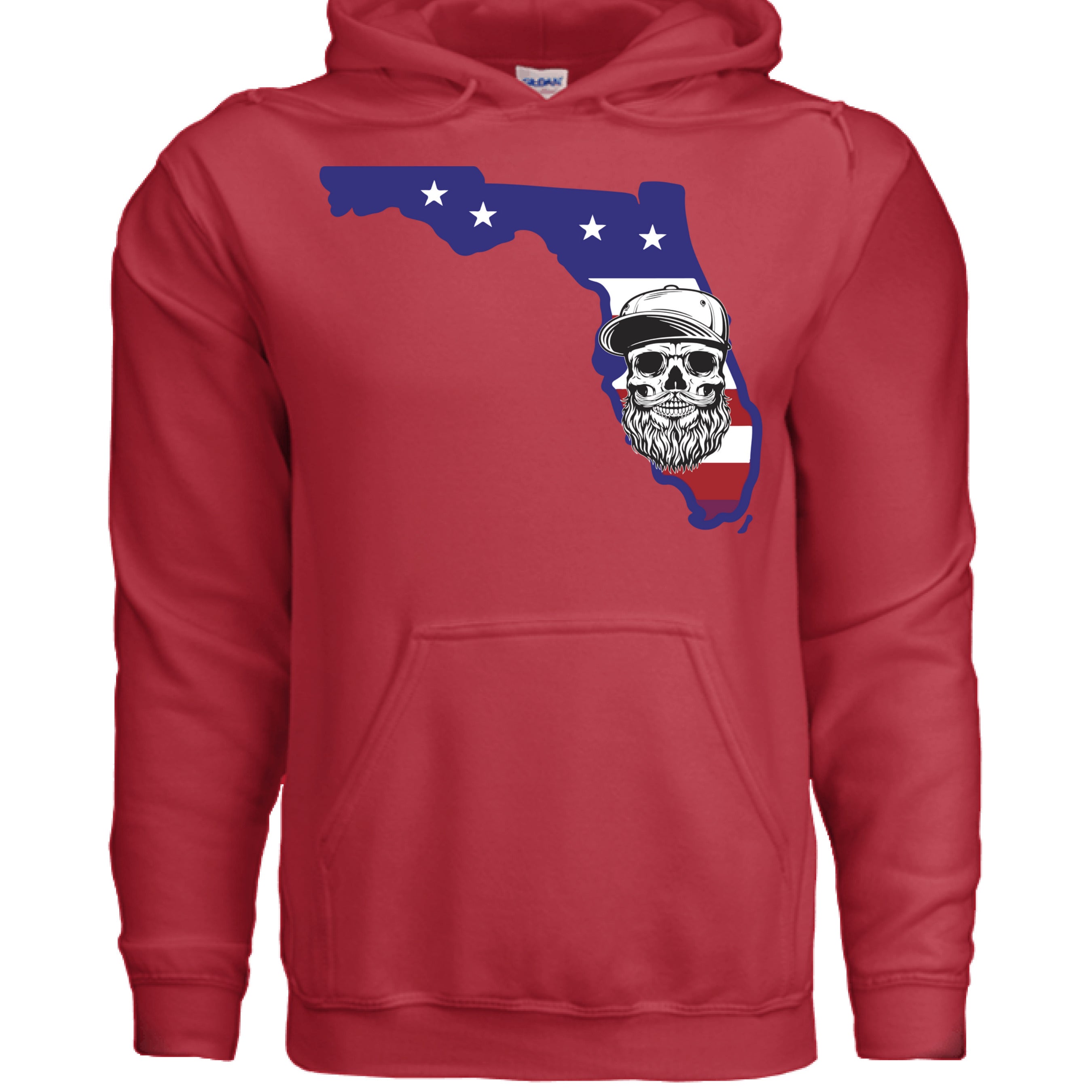 Florida Bearded Skull Hoodie Sunshine State Beard Vibes RED - FRONT