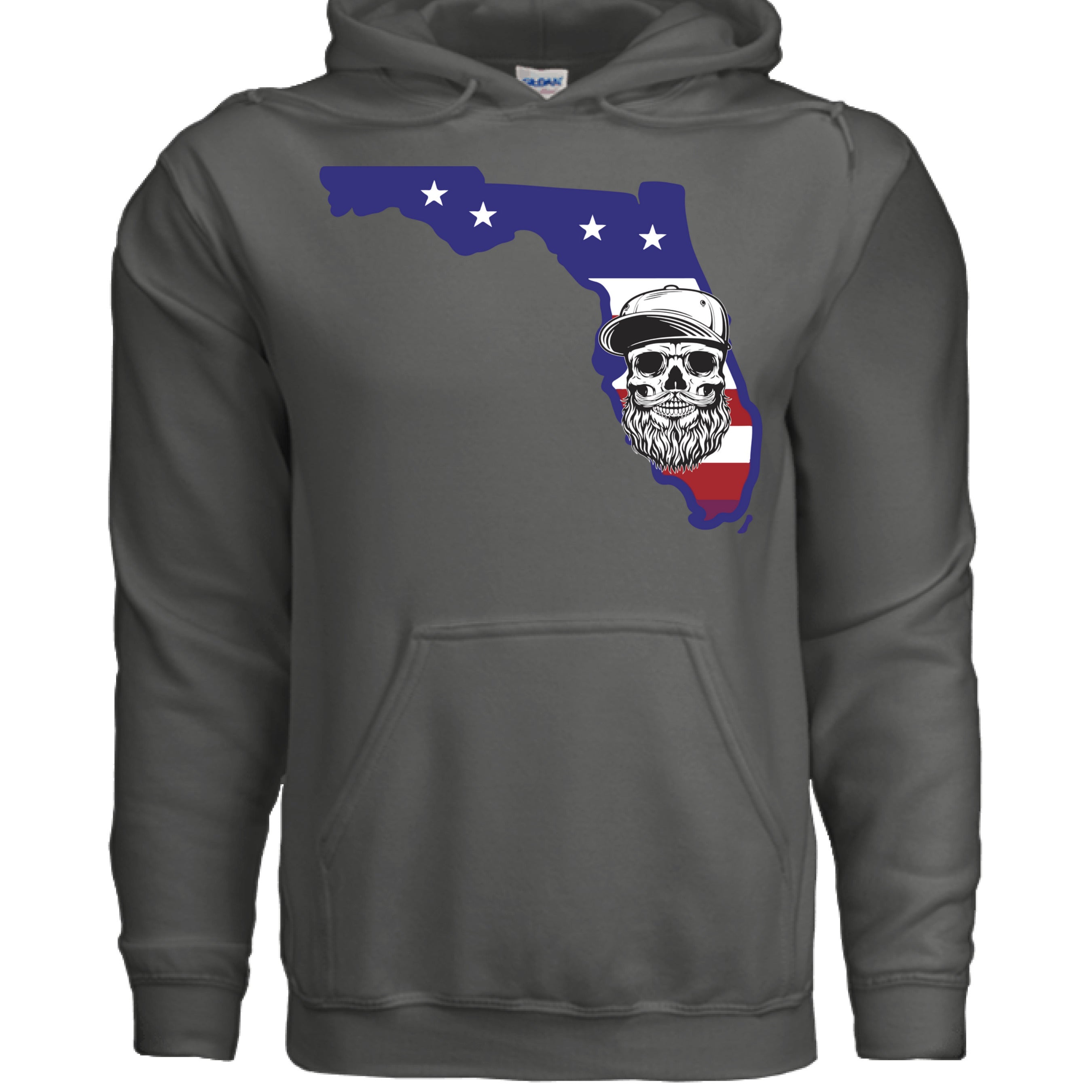 Florida Bearded Skull Hoodie Sunshine State Beard Vibes CHARCOAL - FRONT