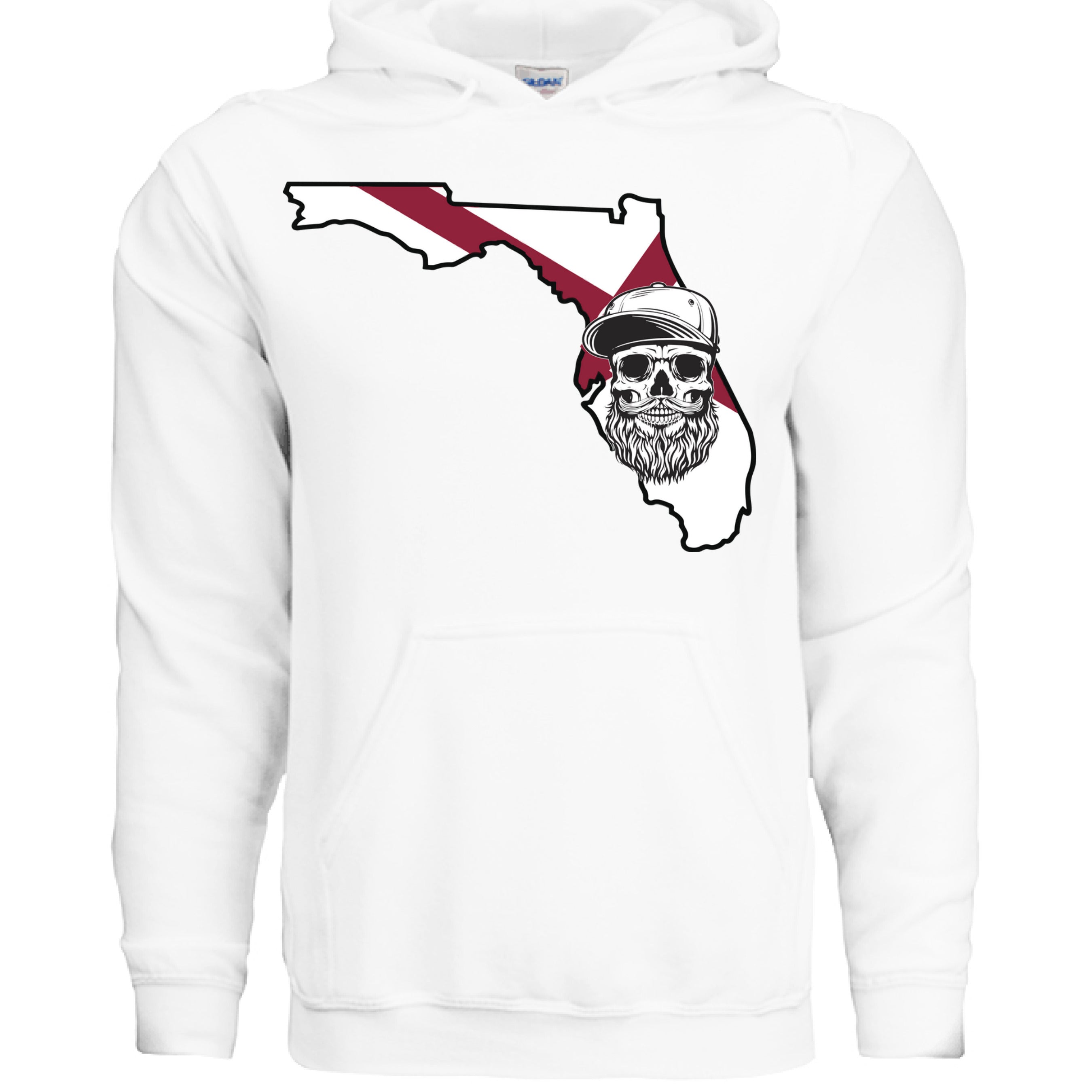 Florida Bearded Skull Hoodies Sunshine State Beard Vibes  WHITE - FRONT