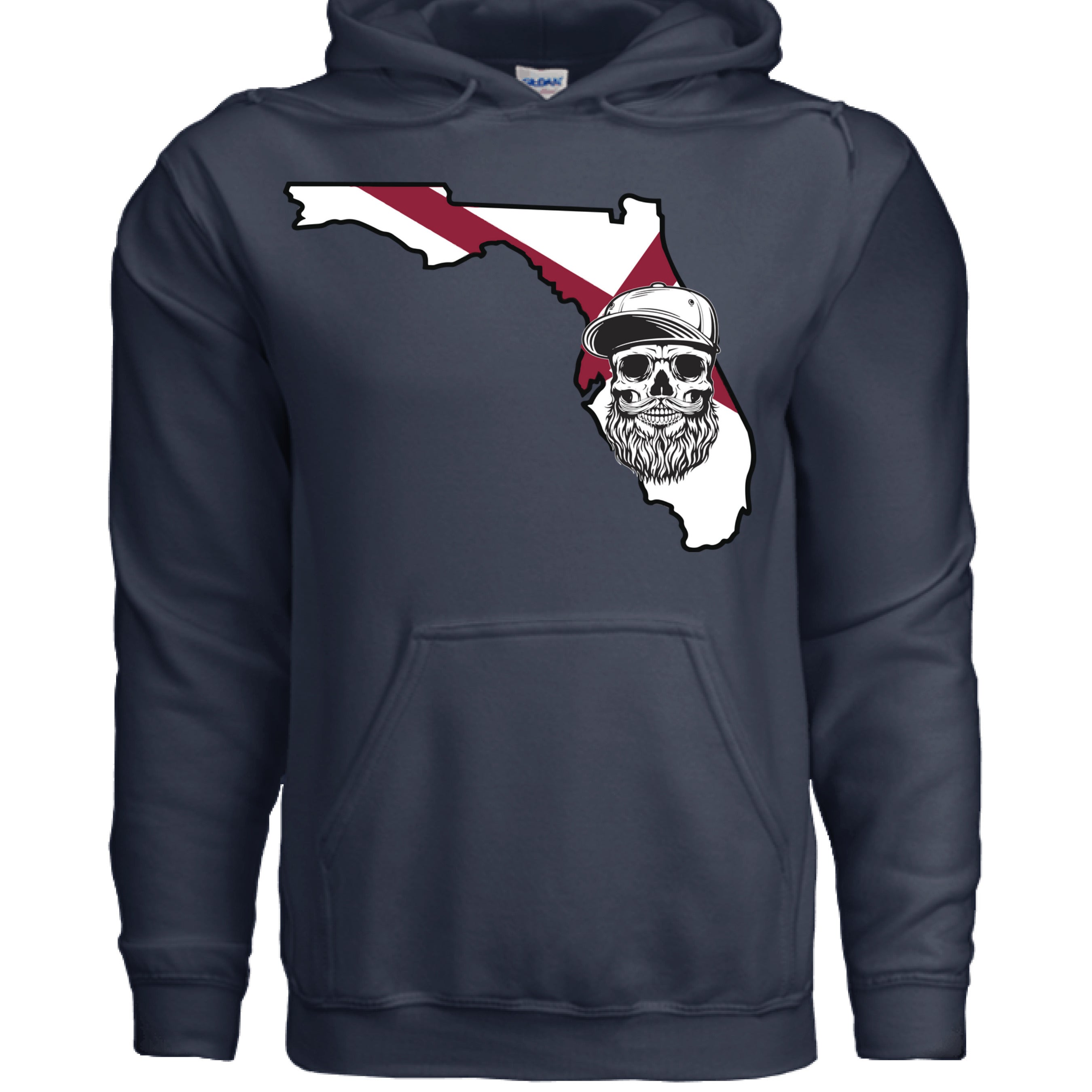 Florida Bearded Skull Hoodies Sunshine State Beard Vibes  NAVY - FRONT