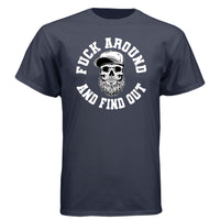 Fuck Around And Find Out Beard Skull T Shirt Blue - FRONT