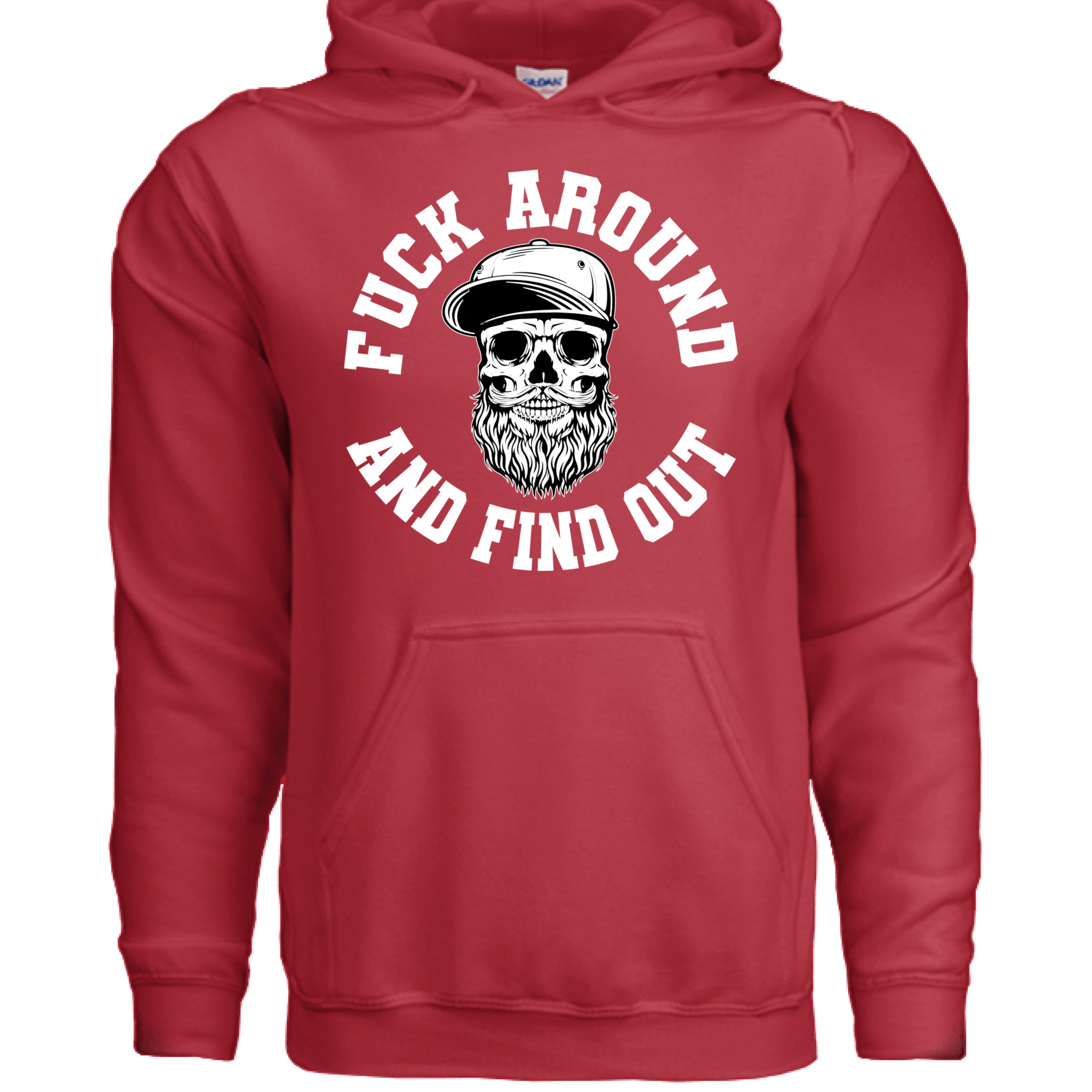 Fuck Around And Find Out Bearded Skull Hoodie RED - FRONT