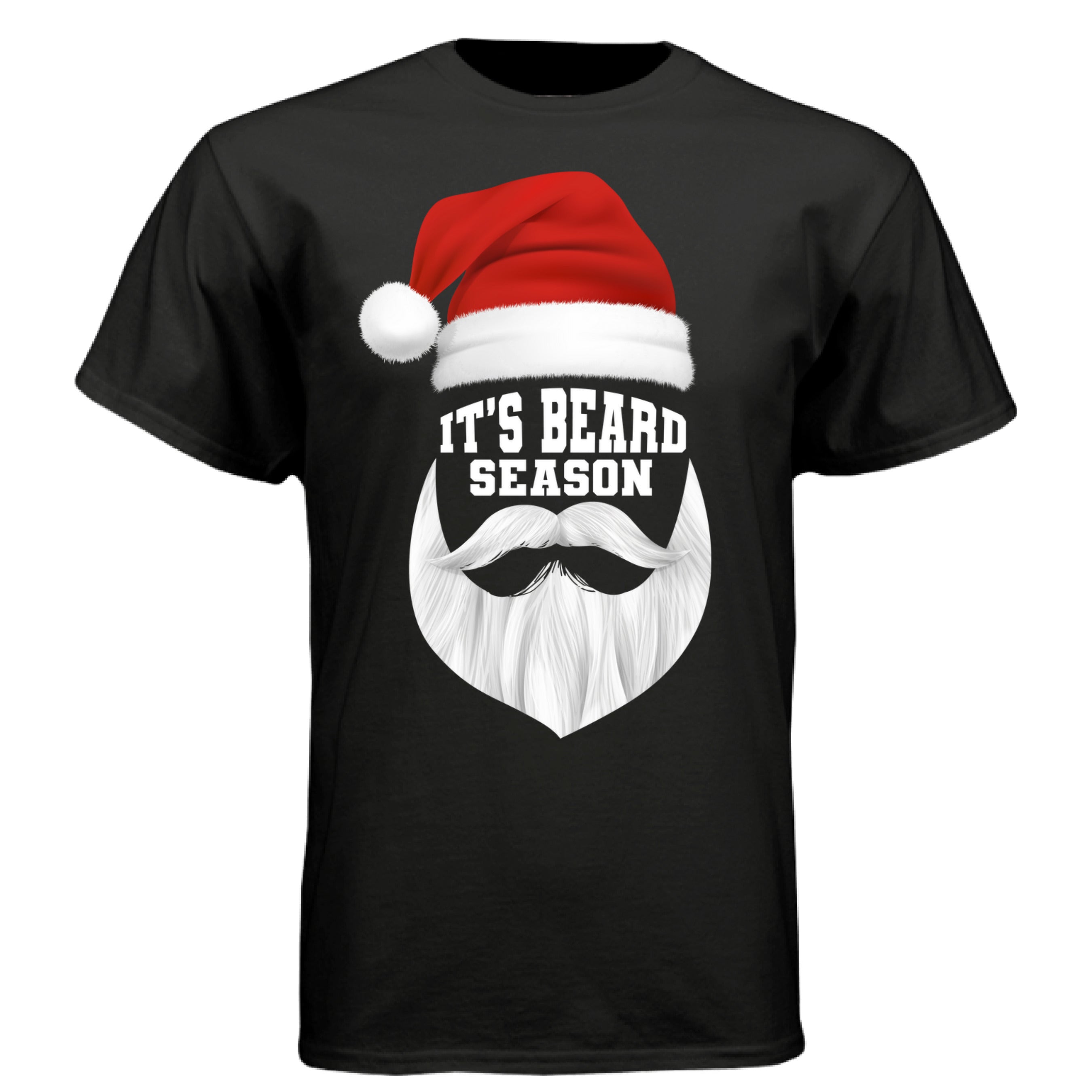 Funny Holiday Beard Tee Shirt Festive Santa-Inspired Design BLACK - FRONT