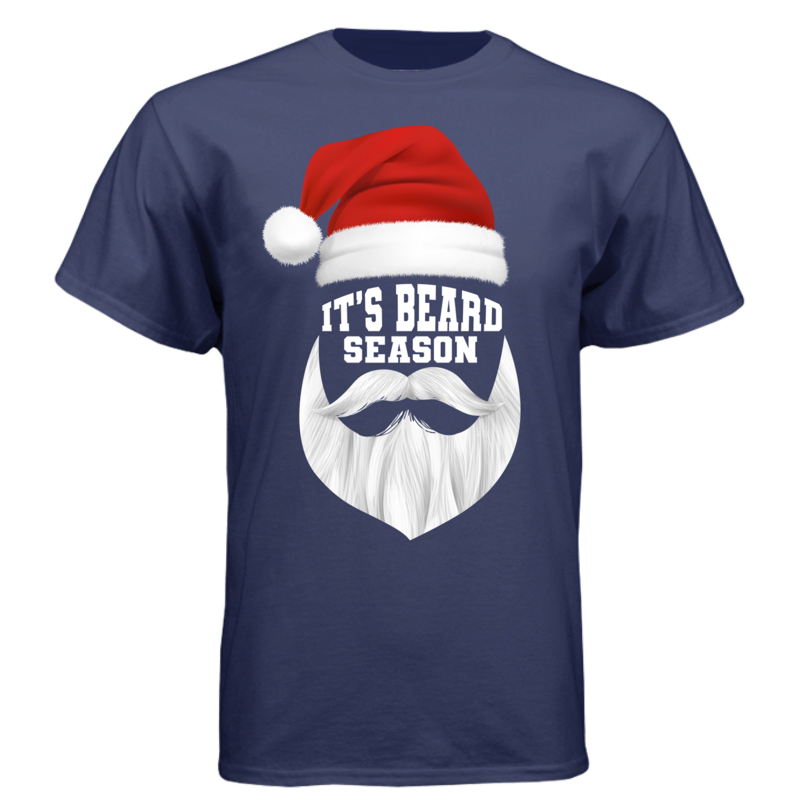Funny Holiday Beard Tee Shirt Festive Santa-Inspired Design NAVY - FRONT