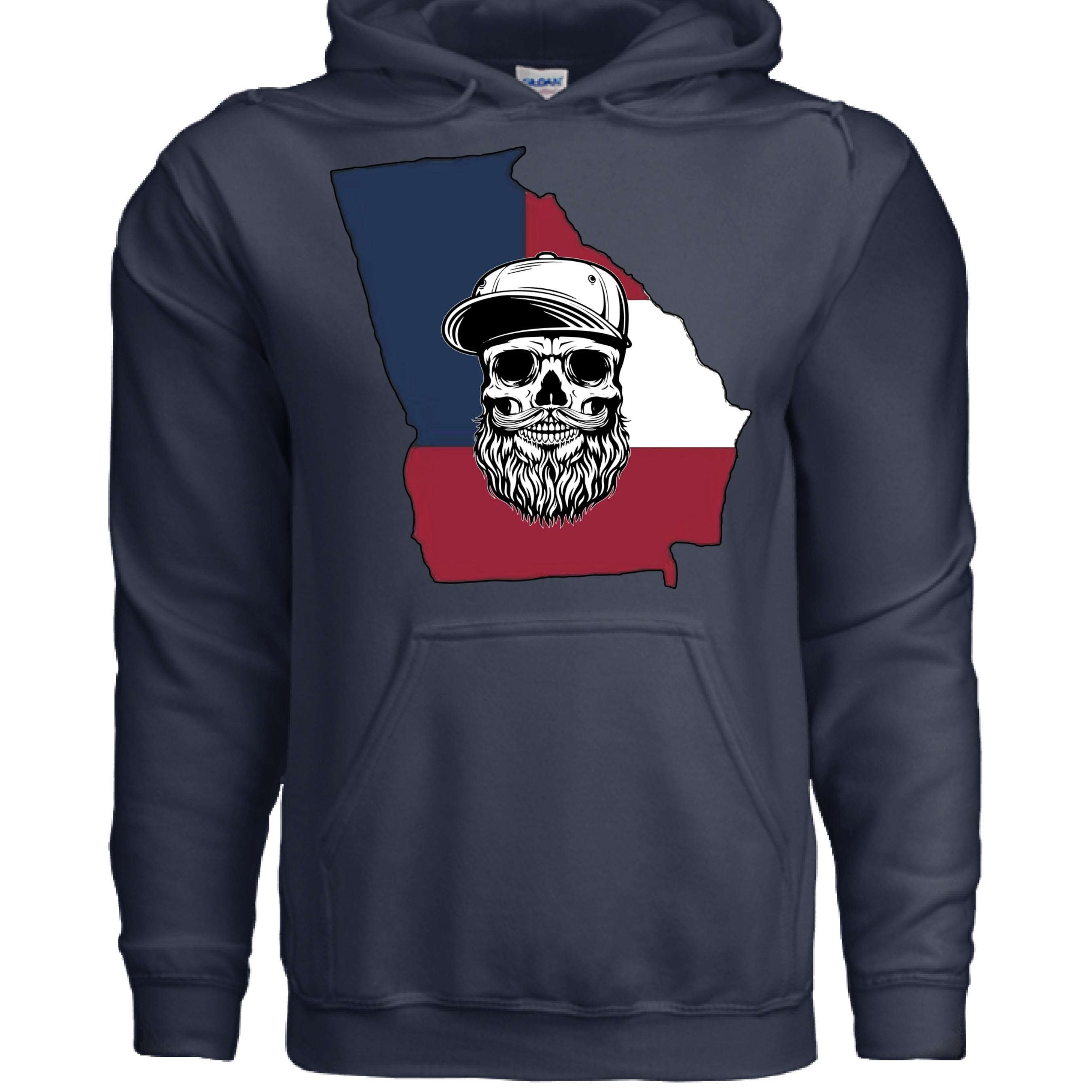 Georgia Bearded Skull Hoodie Southern Pride Bearded Power NAVY - FRONT