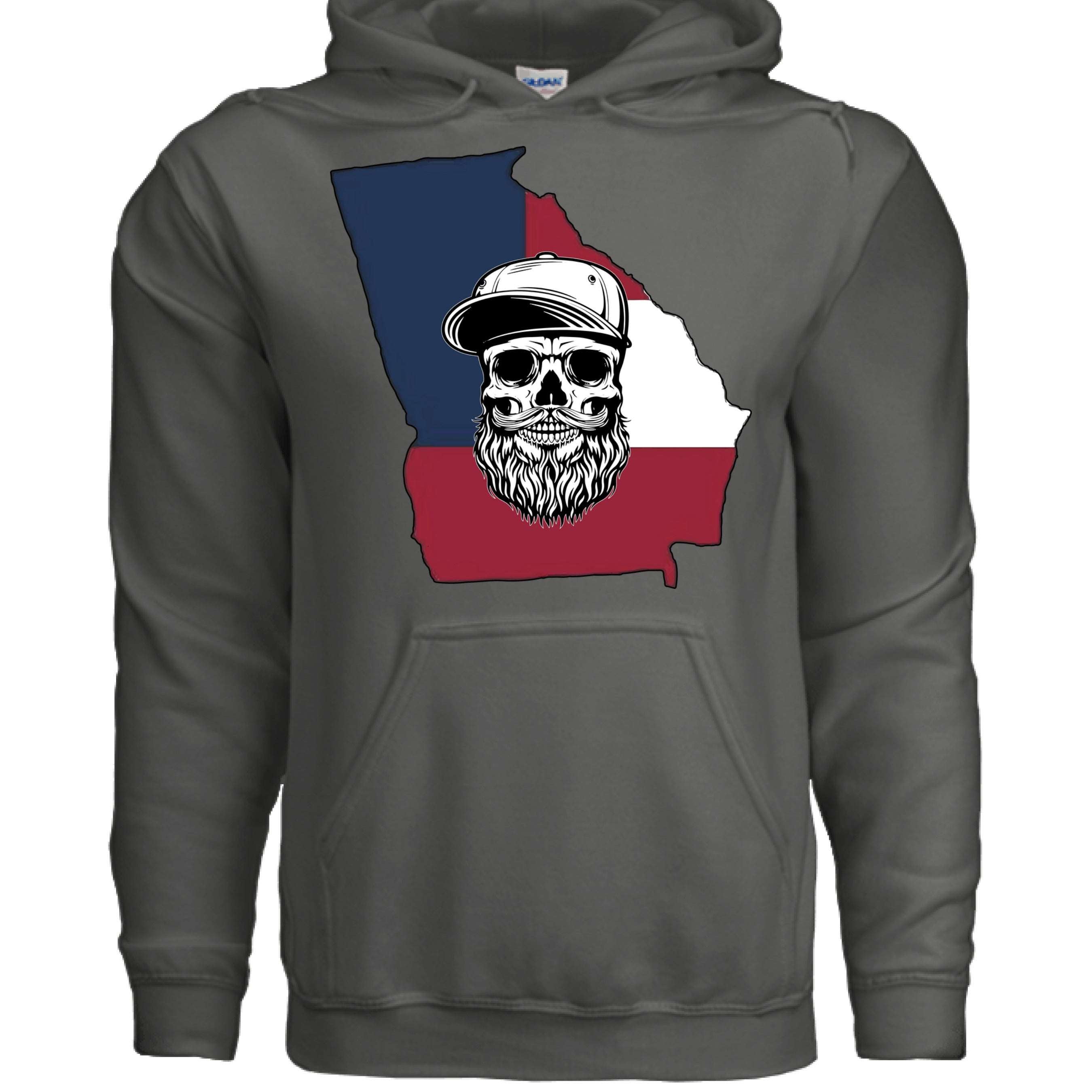 Georgia Bearded Skull Hoodie Southern Pride Bearded Power CHARCOAL - FRONT