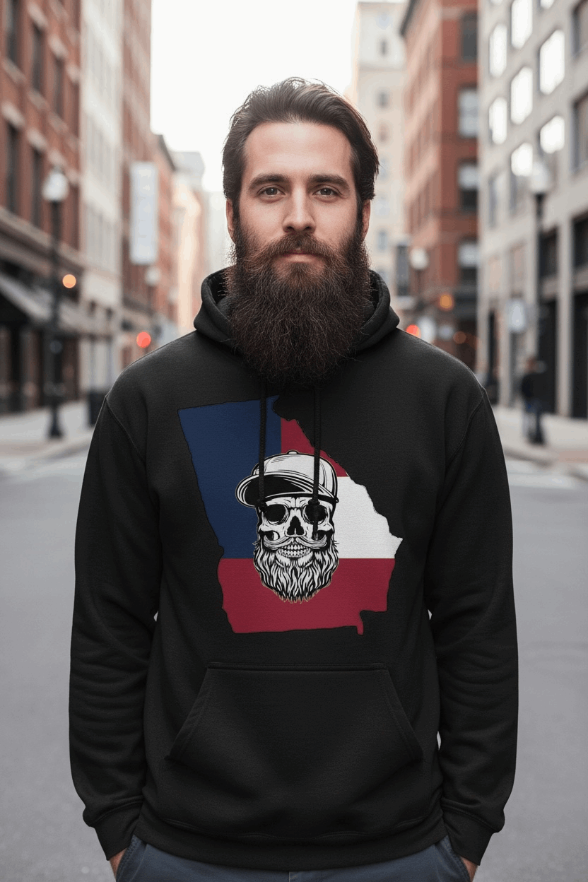 Georgia Bearded Skull Hoodie Southern Pride Bearded Power