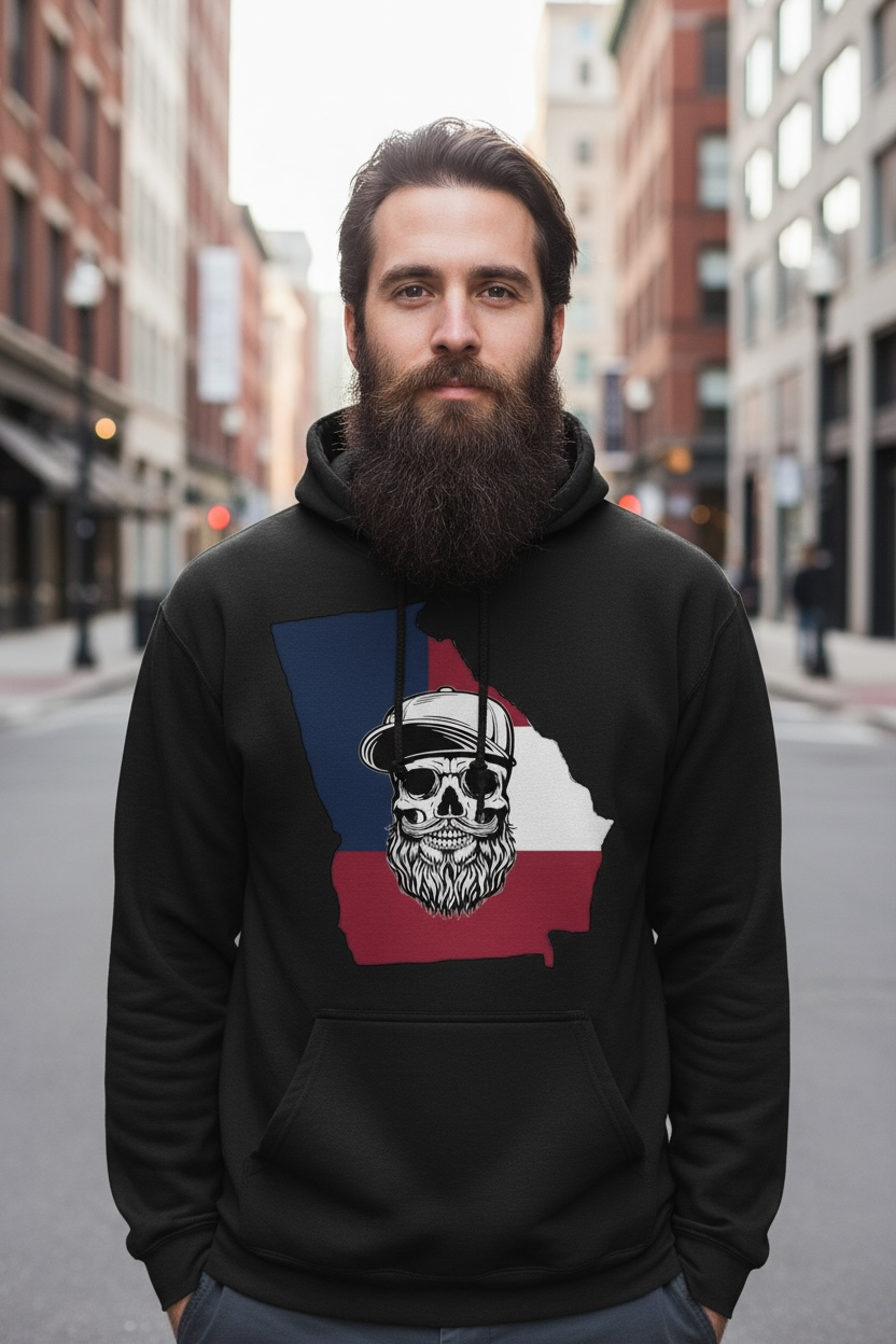 Georgia Bearded Skull Hoodie Southern Pride Bearded Power