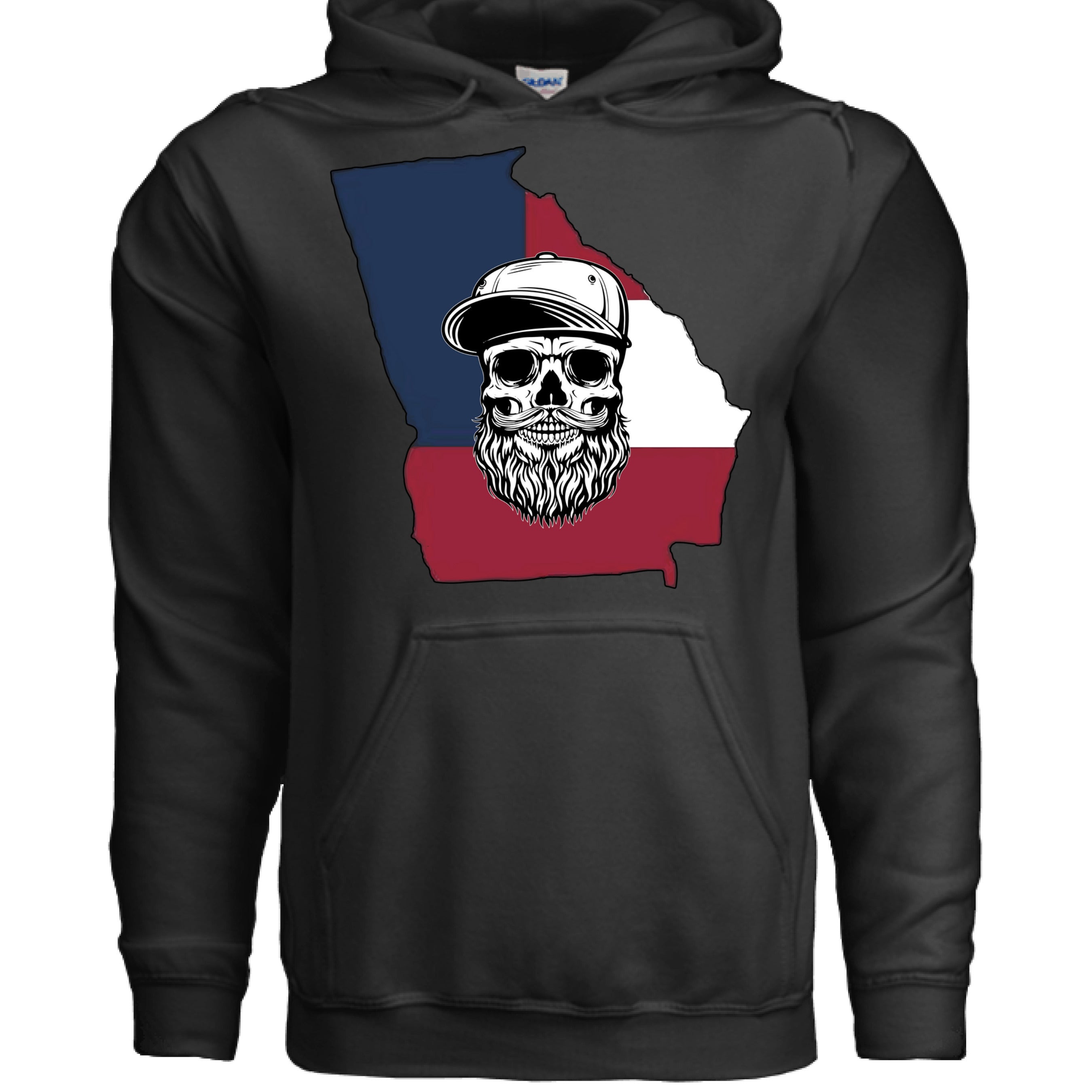Georgia Bearded Skull Hoodie Southern Pride Bearded Power BLACK - FRONT