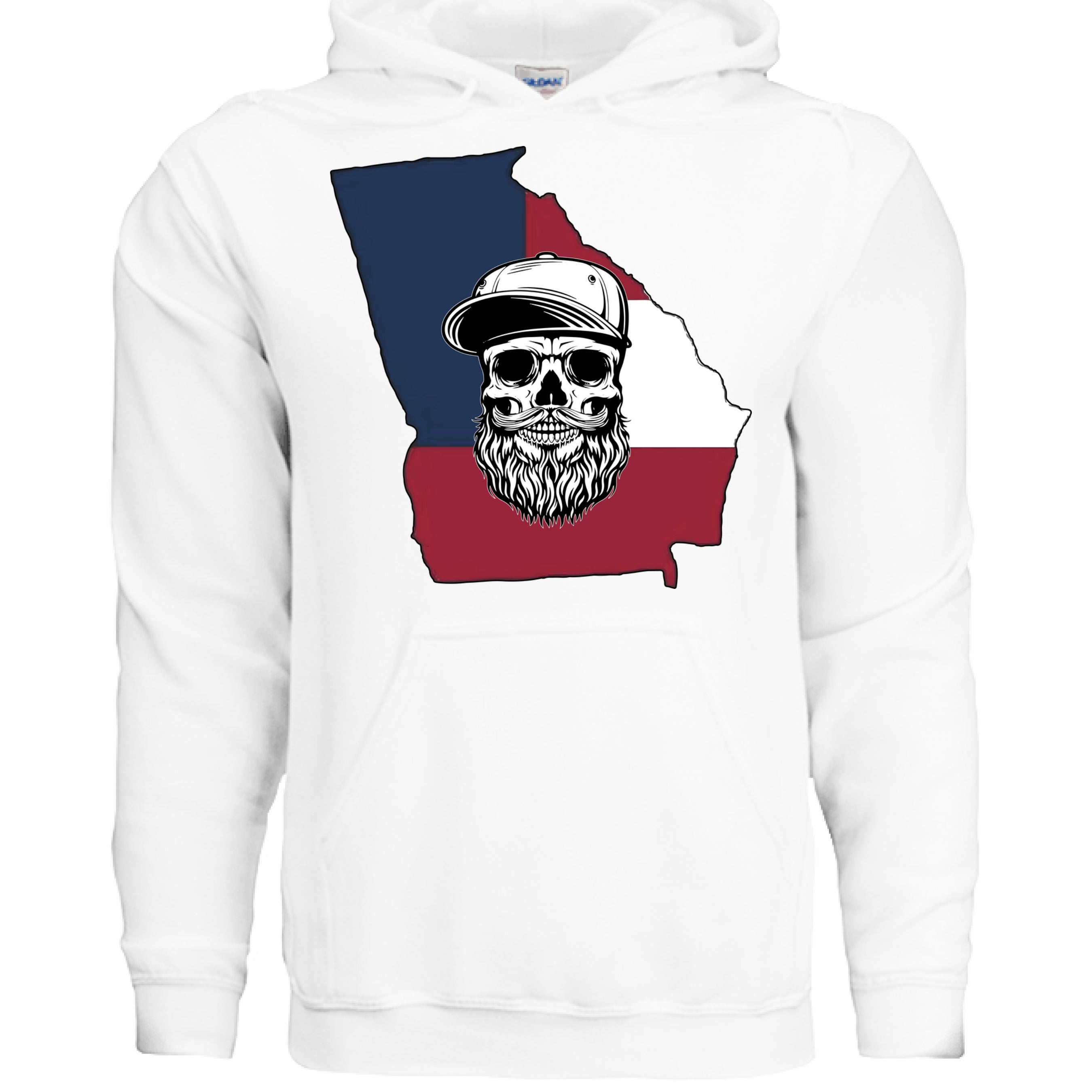 Georgia Bearded Skull Hoodie Southern Pride Bearded Power WHITE - FRONT