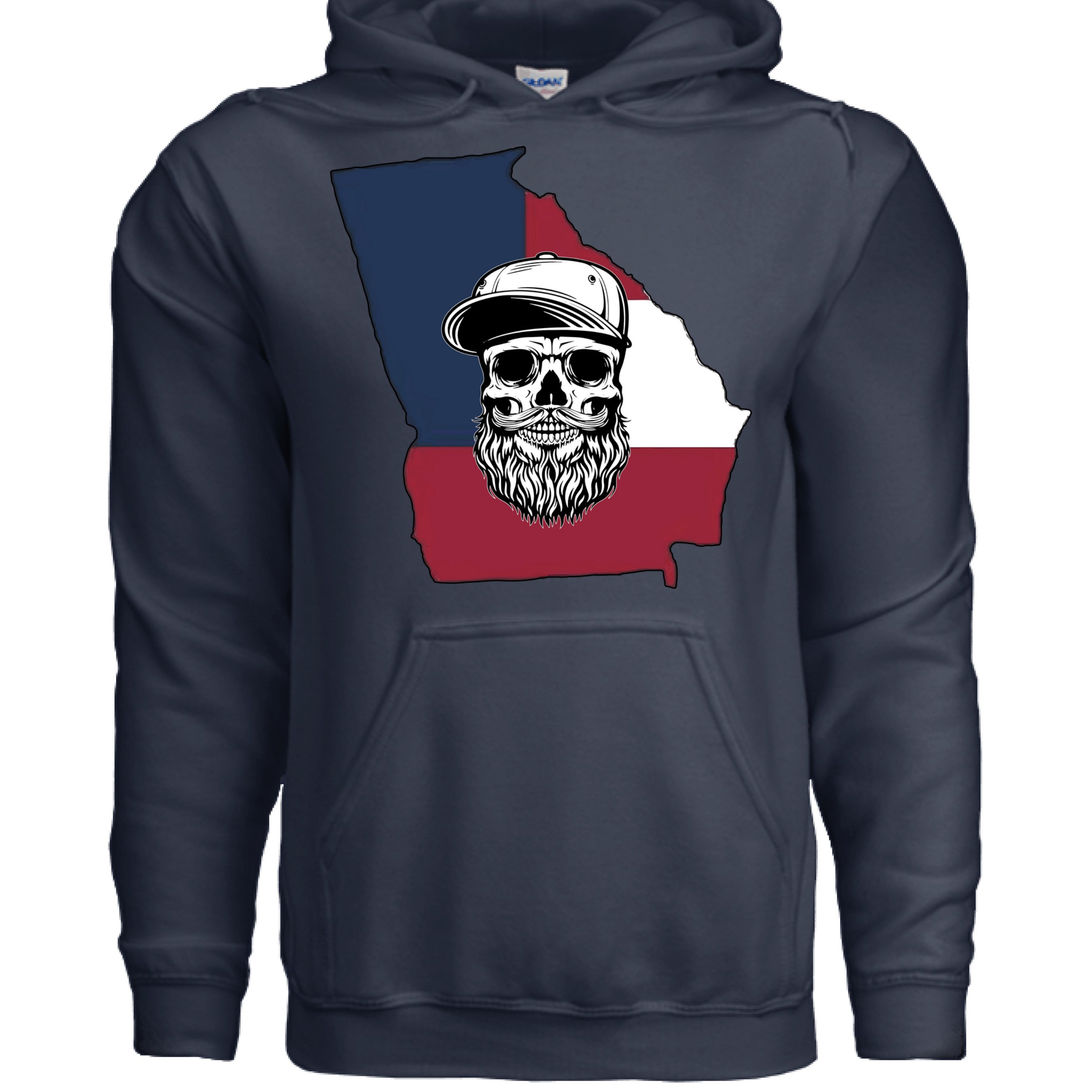 Georgia Bearded Skull Hoodie Southern Pride Bearded Power NAVY - FRONT
