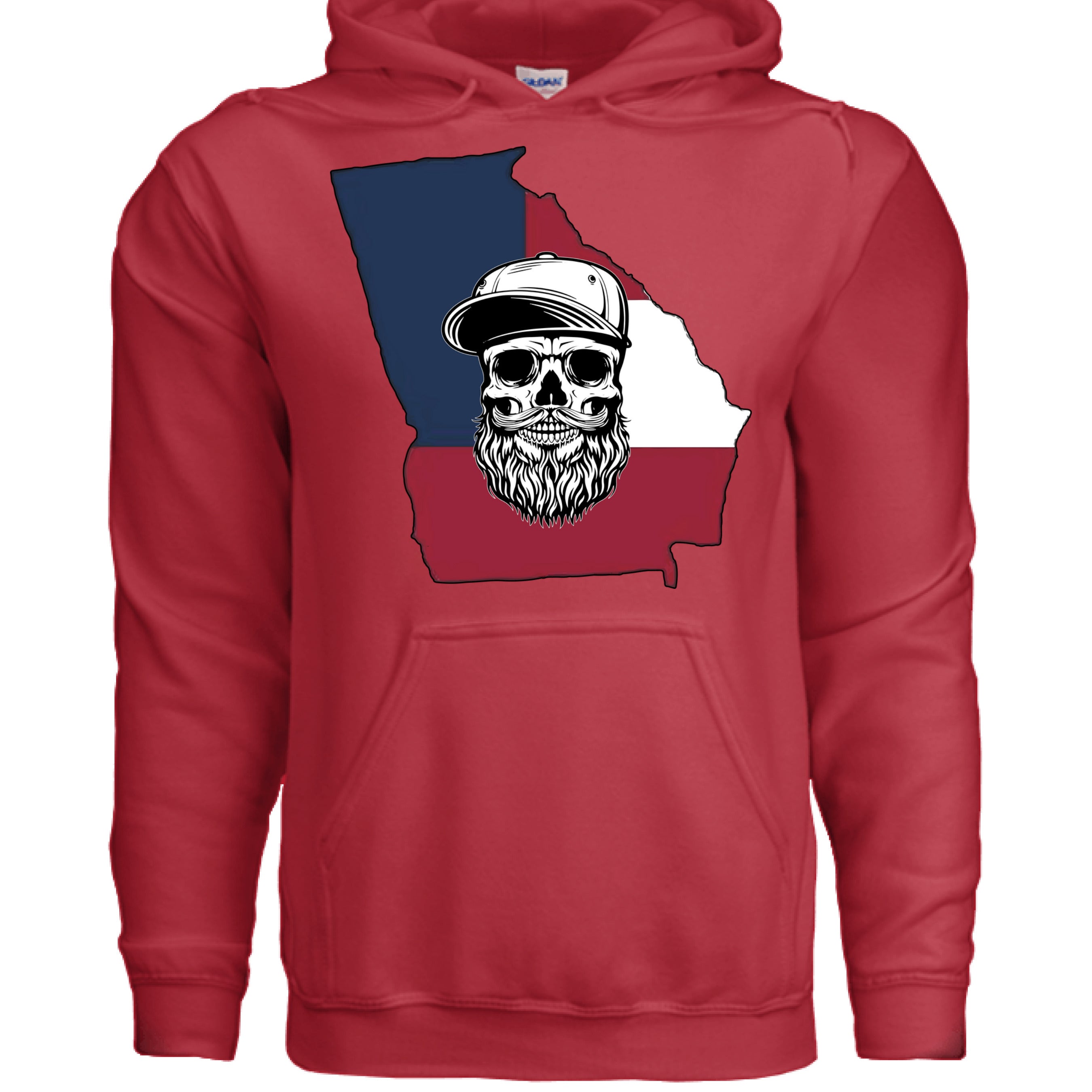 Georgia Bearded Skull Hoodie Southern Pride Bearded Power RED - FRONT