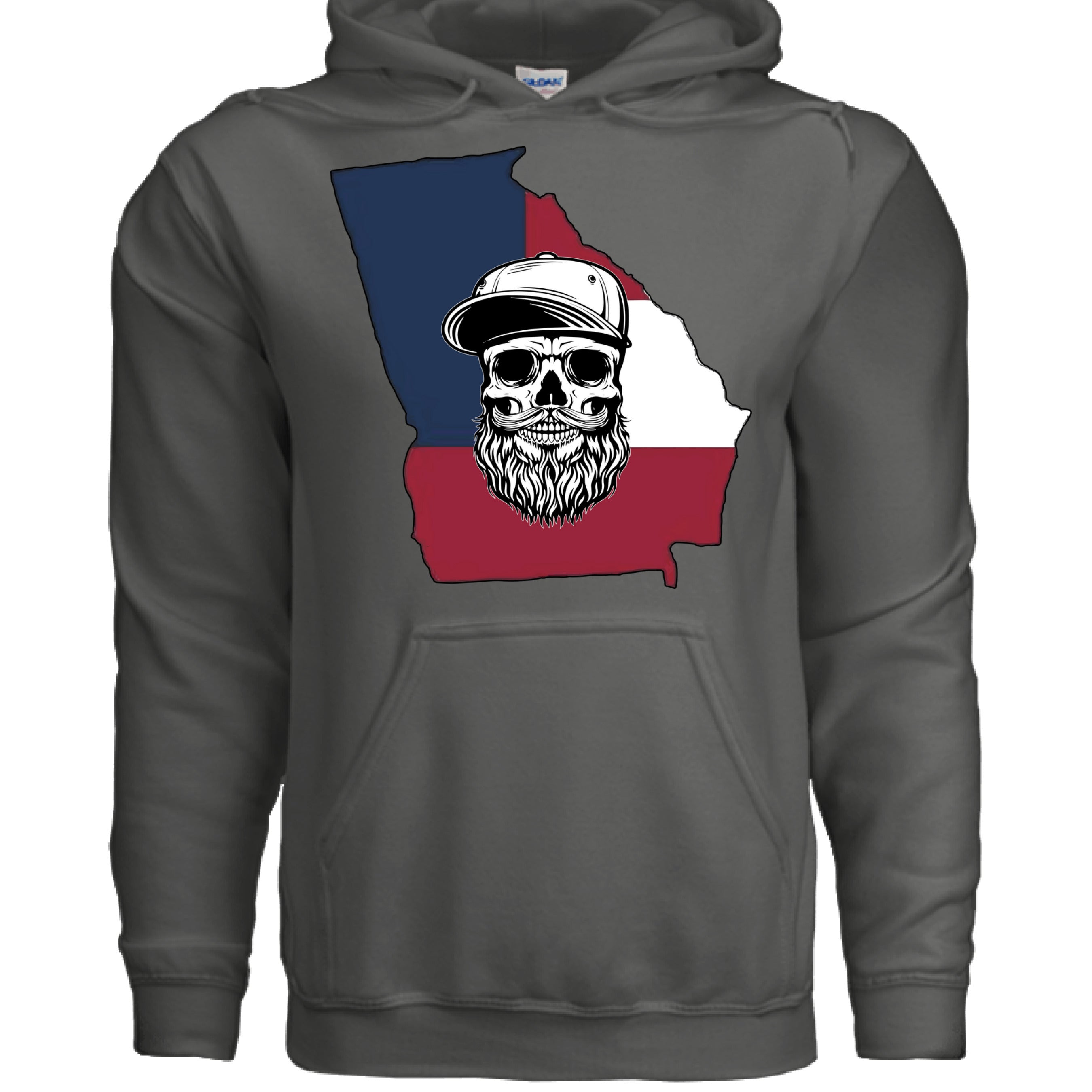 Georgia Bearded Skull Hoodie Southern Pride Bearded Power CHARCOAL - FRONT