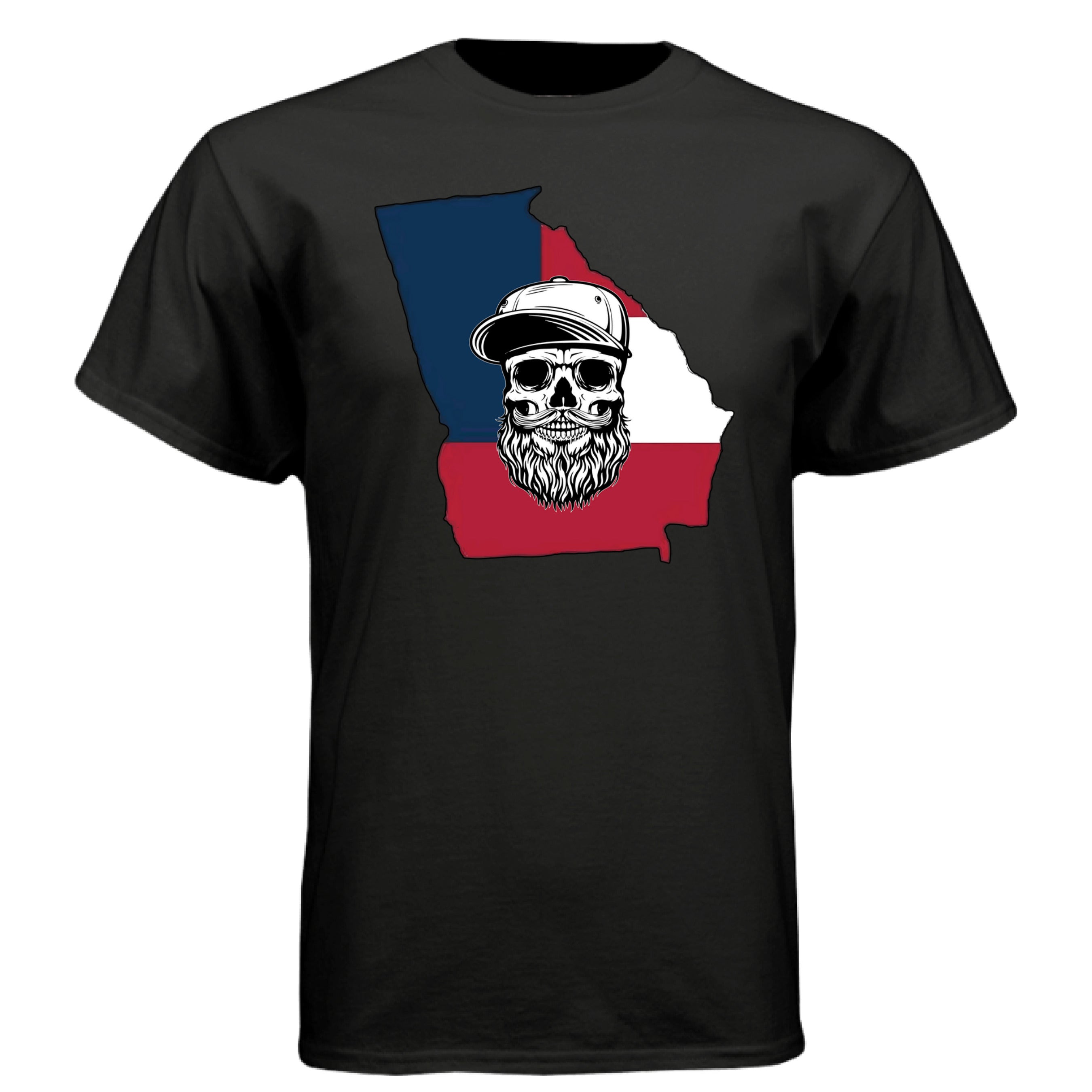 Georgia Bearded Skull Tee Shirt  Southern Pride Bearded Power BLACK - FRONT