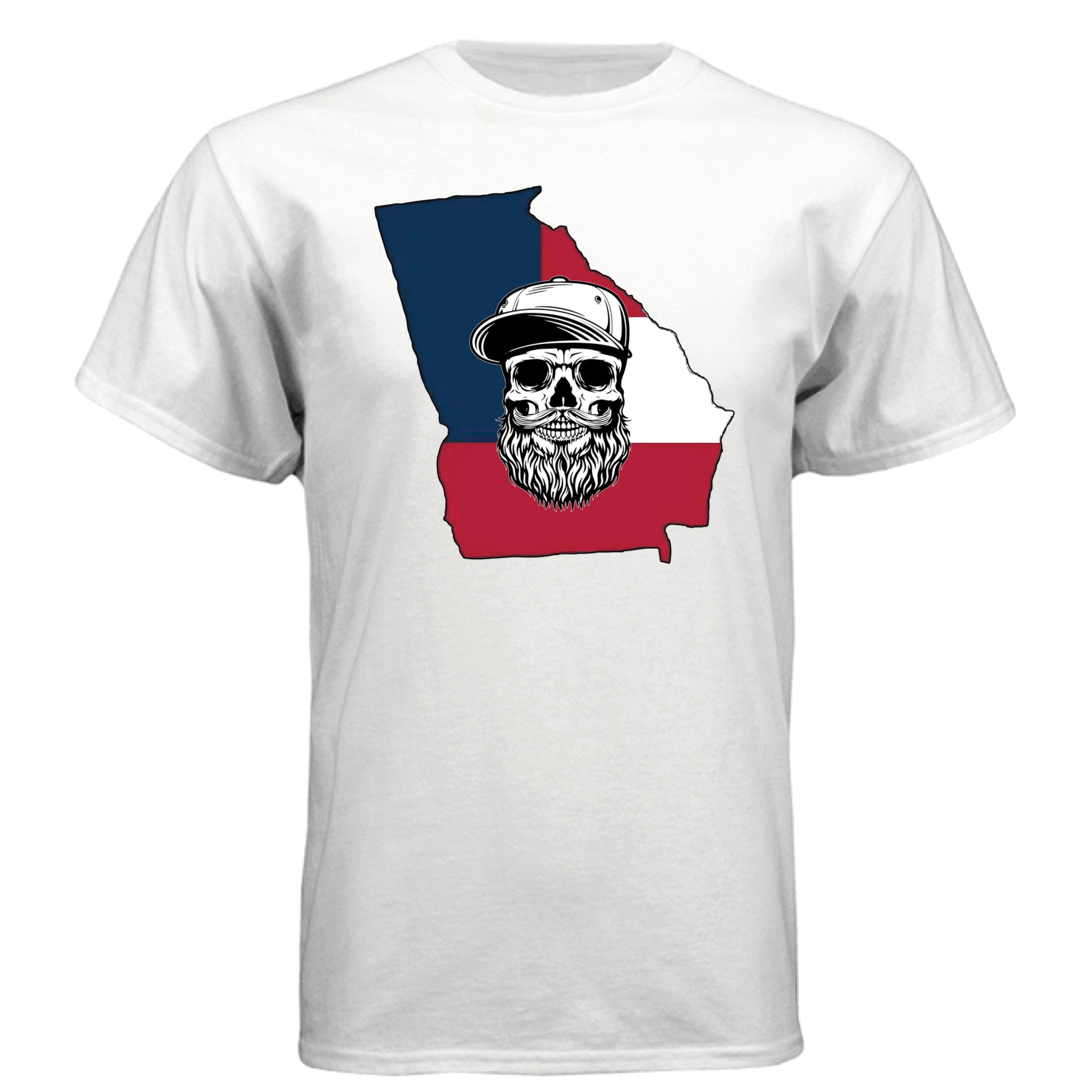 Georgia Bearded Skull Tee Shirt  Southern Pride Bearded Power WHITE - FRONT