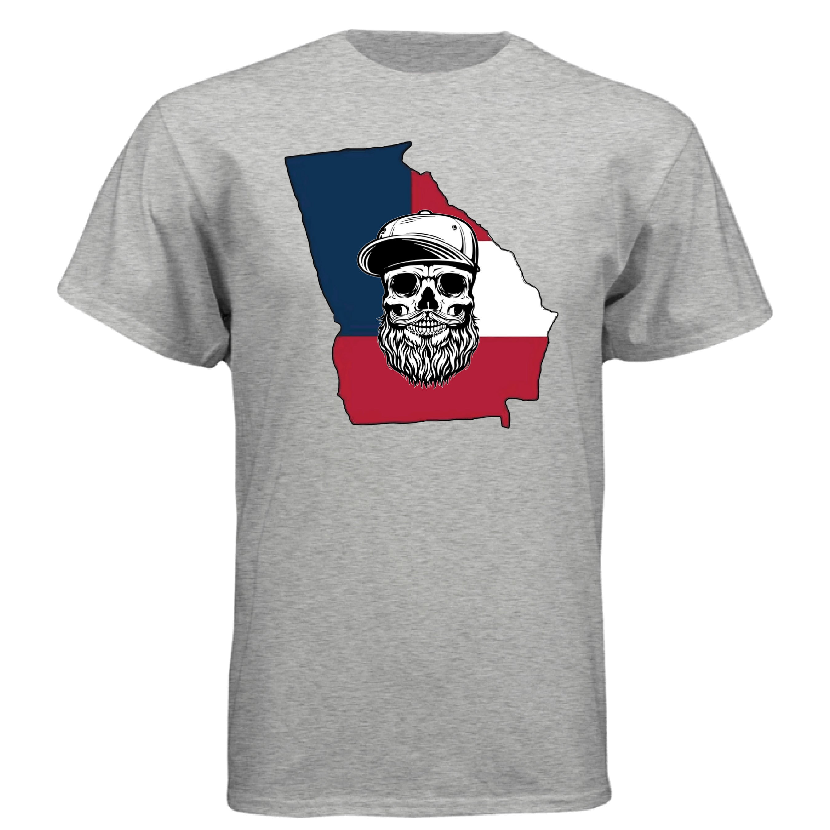 Georgia Bearded Skull Tee Shirt  Southern Pride Bearded Power LIGHT STEEL - FRONT