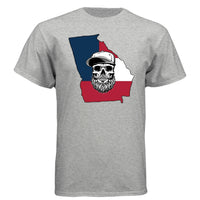 Georgia Bearded Skull Tee Shirt  Southern Pride Bearded Power LIGHT STEEL - FRONT