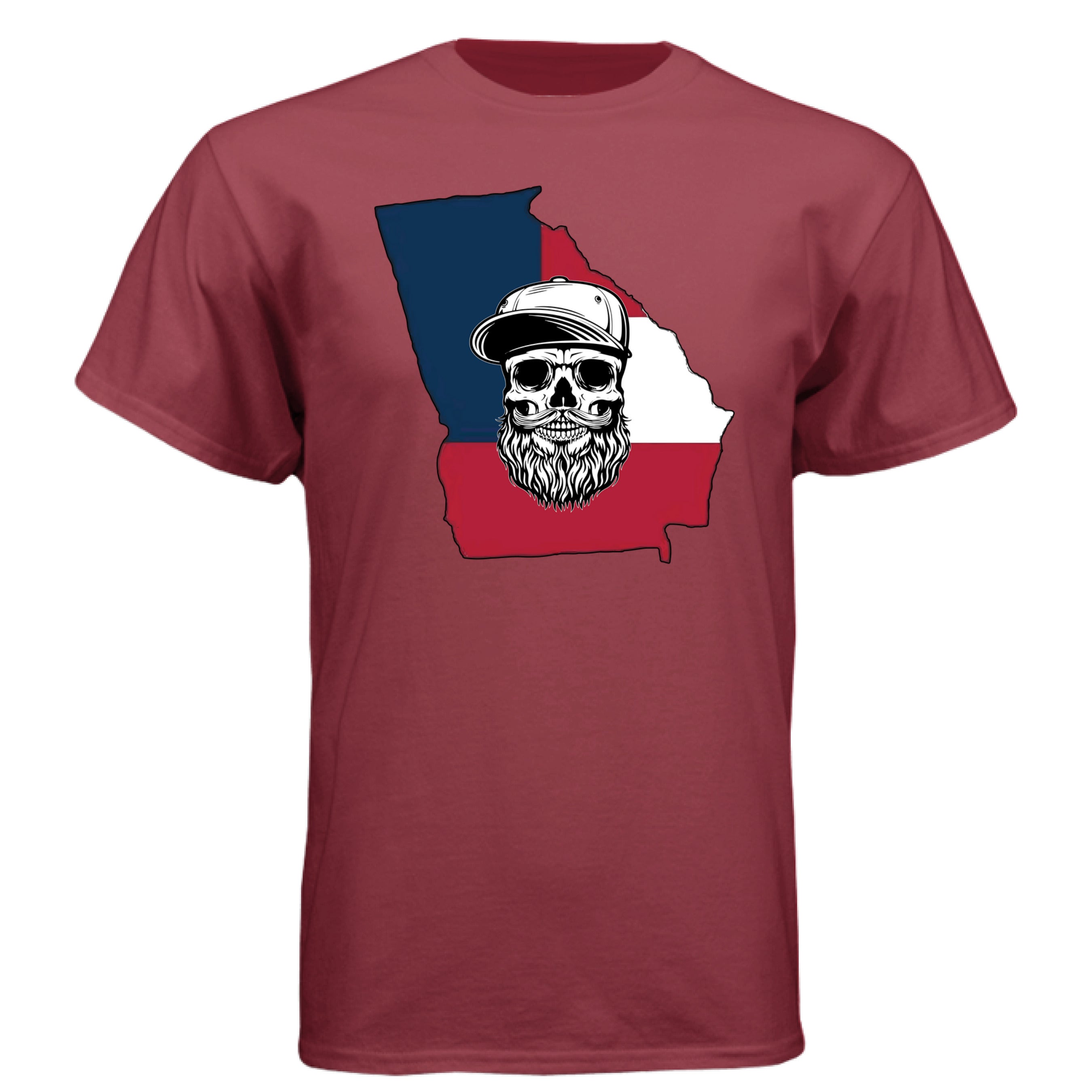 Georgia Bearded Skull Tee Shirt  Southern Pride Bearded Power Athletic Cardinal - FRONT